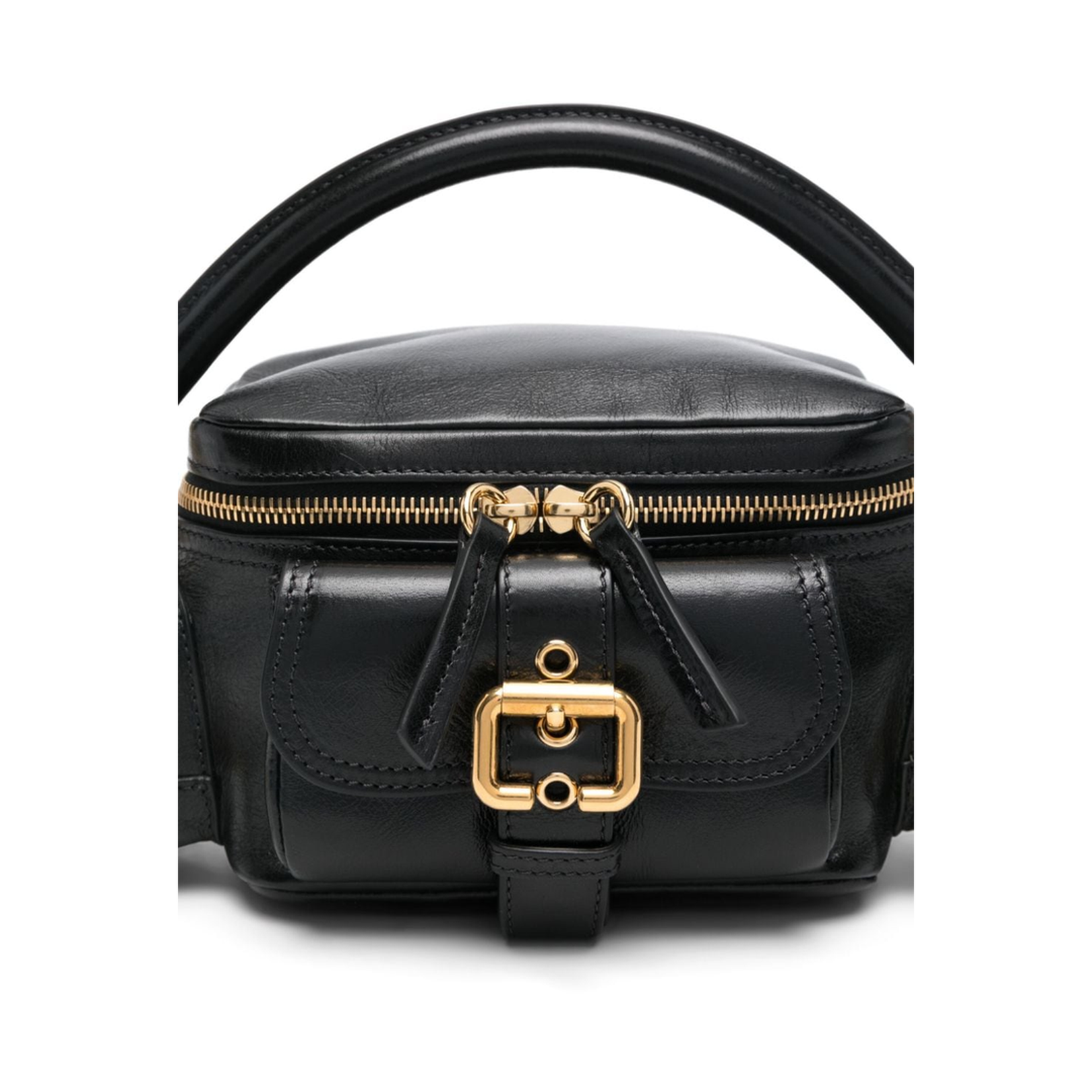 Black Leather Pebbled Texture Shoulder Bag