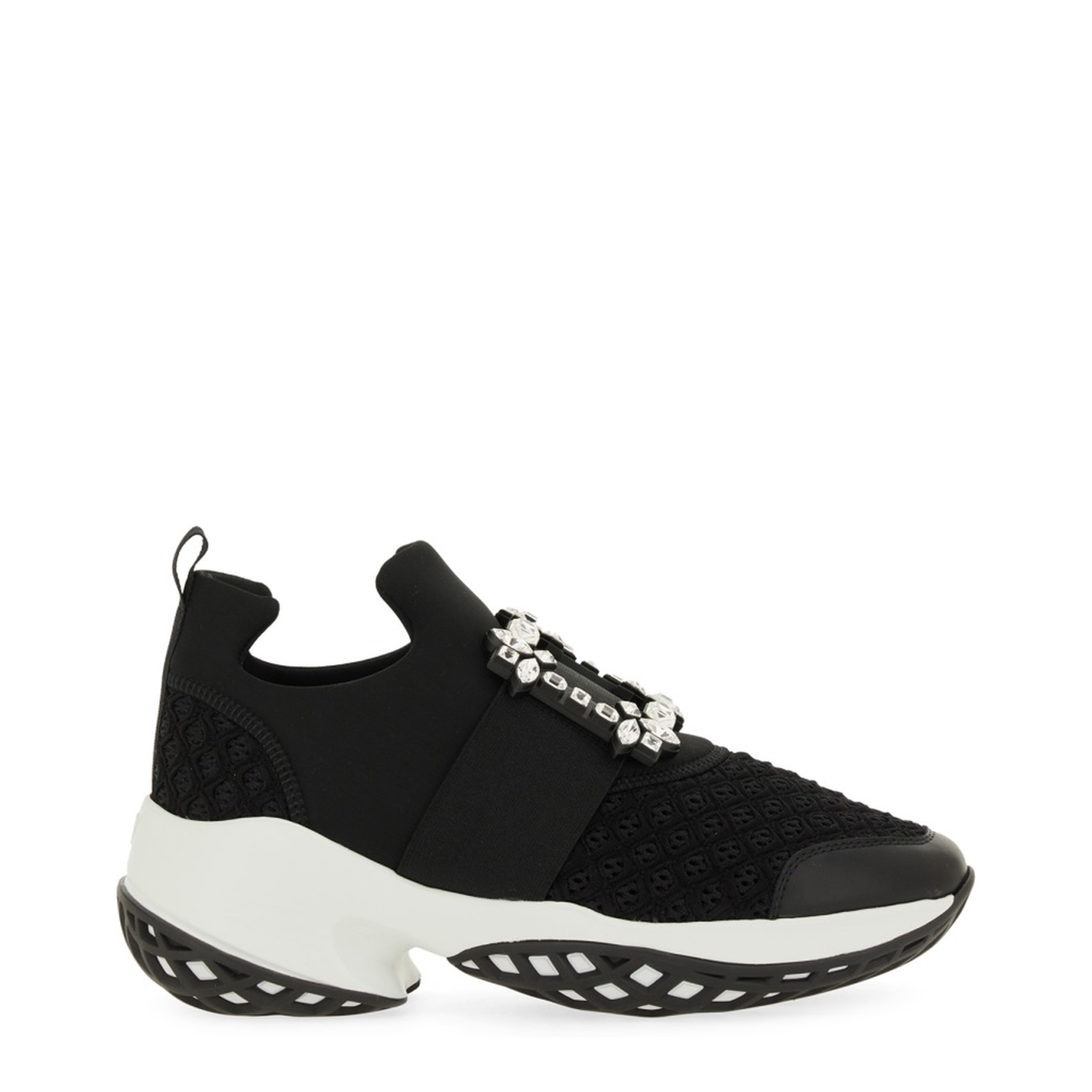 Black and White Leather Embellished Slip-On Sneakers