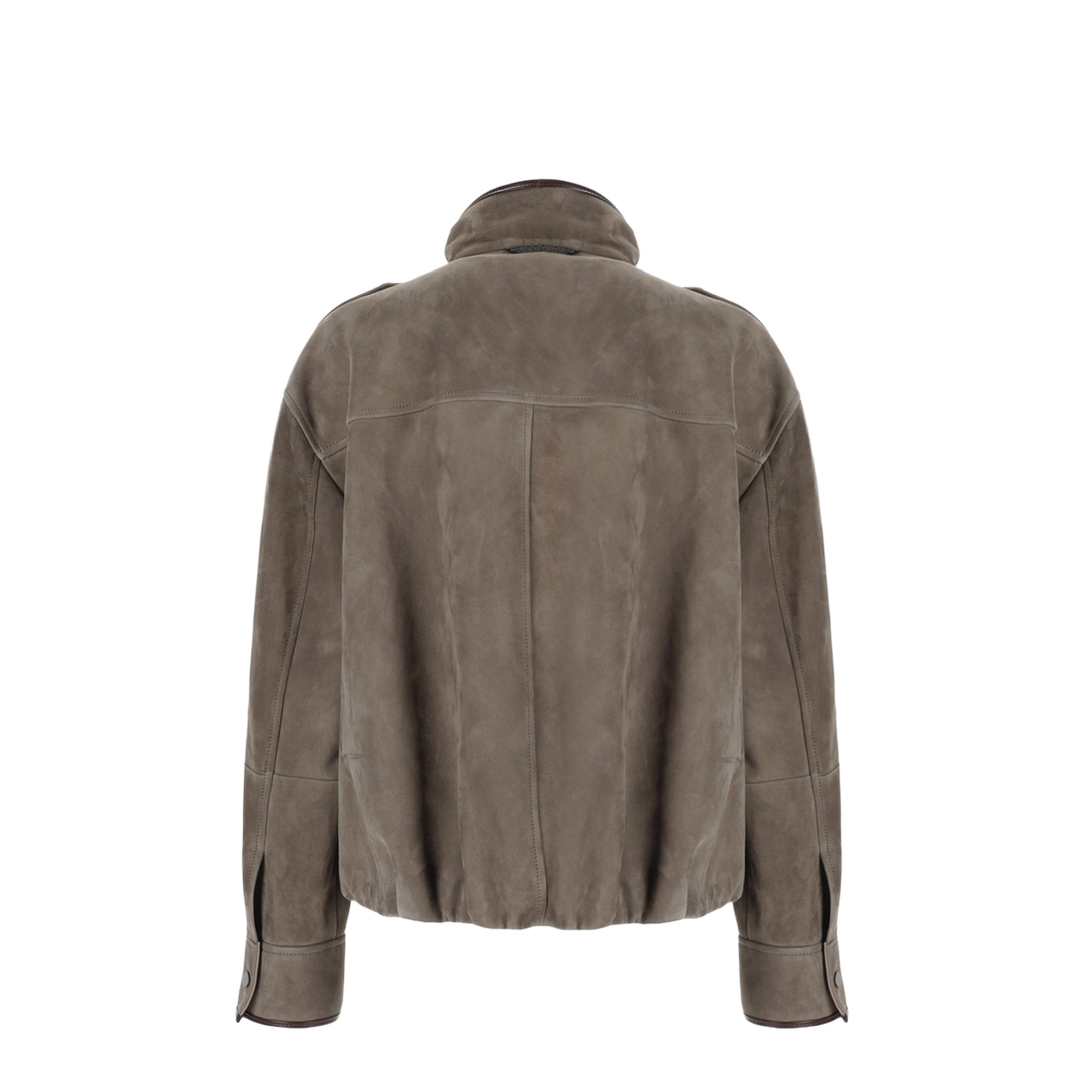 Faded Green Jacket With High Neck And Front Patch Pockets In Suede