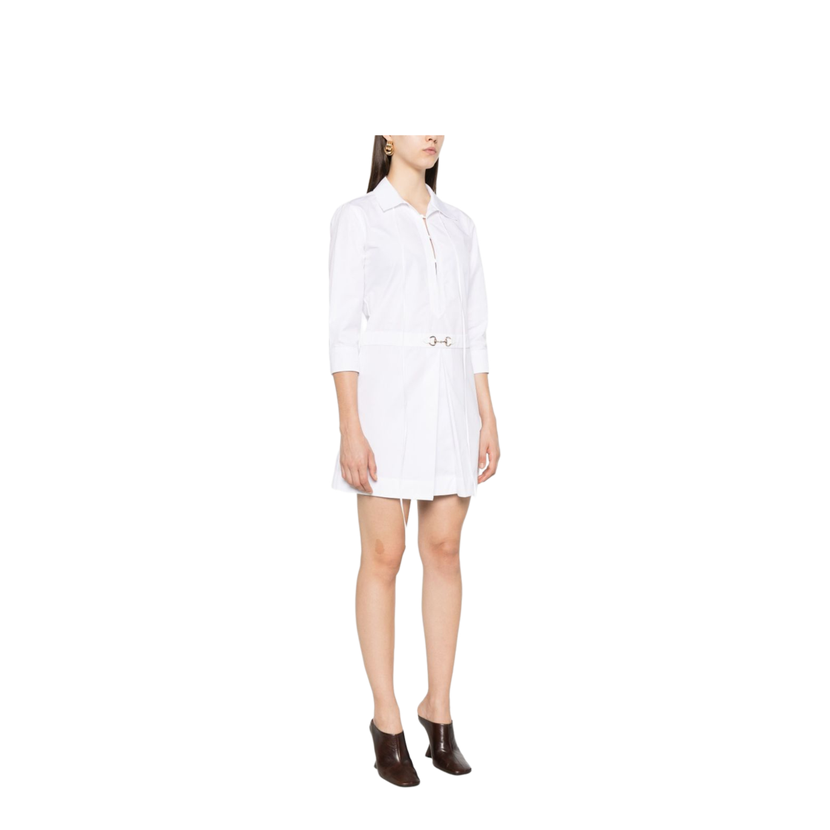 Cotton Poplin Shirt Dress with Horsebit in White