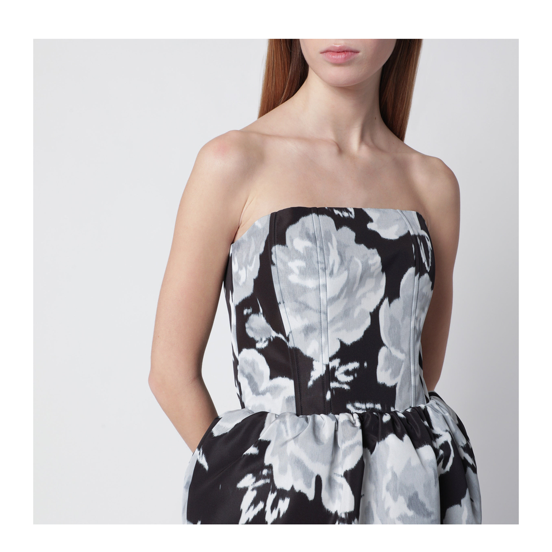 Long Bustier Dress in Mesh with Floral Print