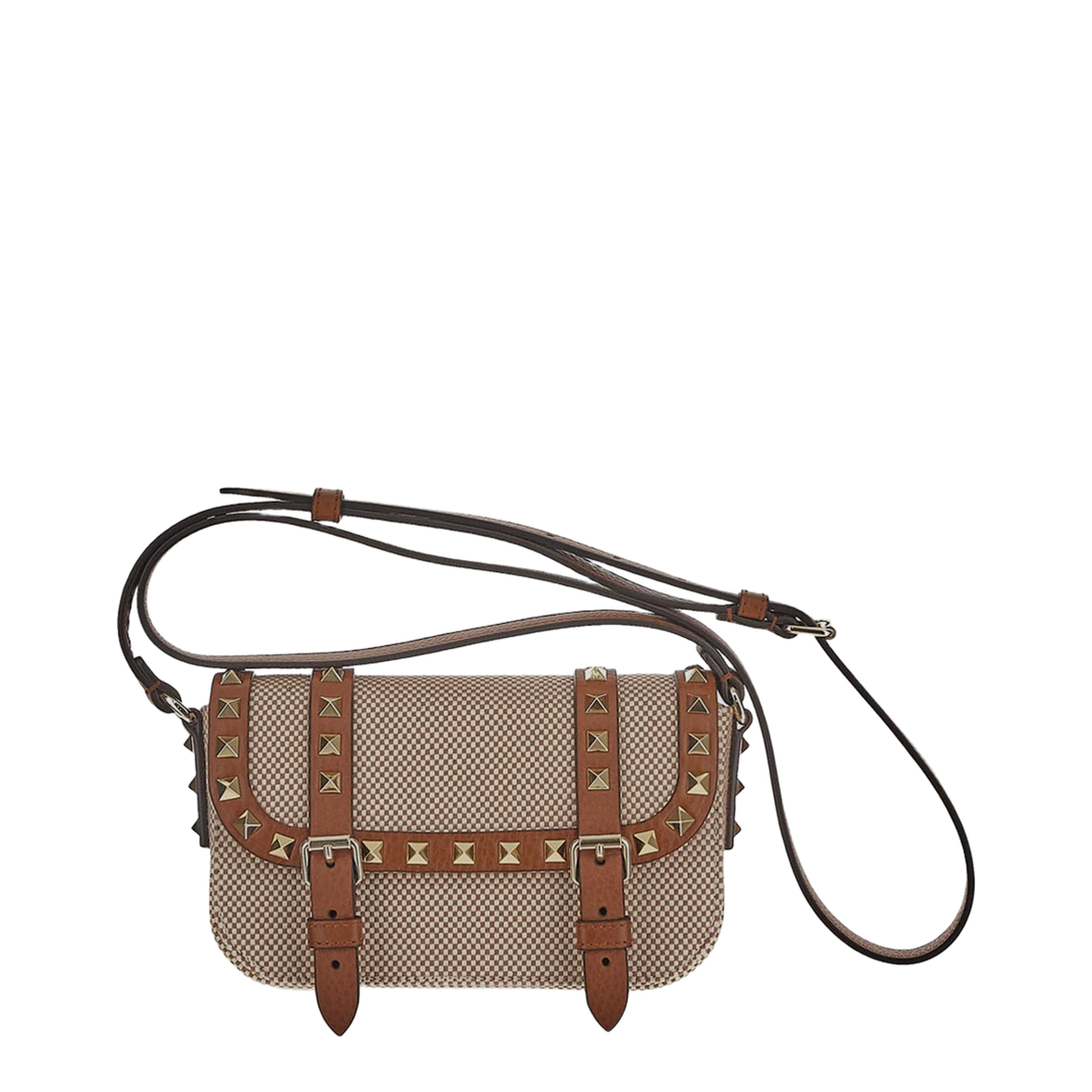 Two-Tone Canvas Rockstud Crossbody Bag