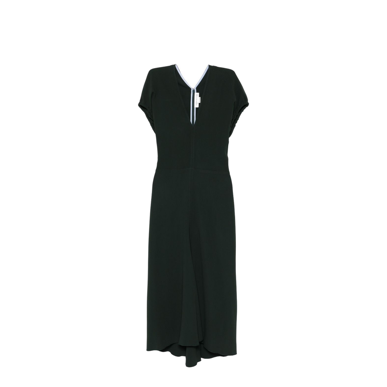 V-Neck Blouson Midi Dress in Black