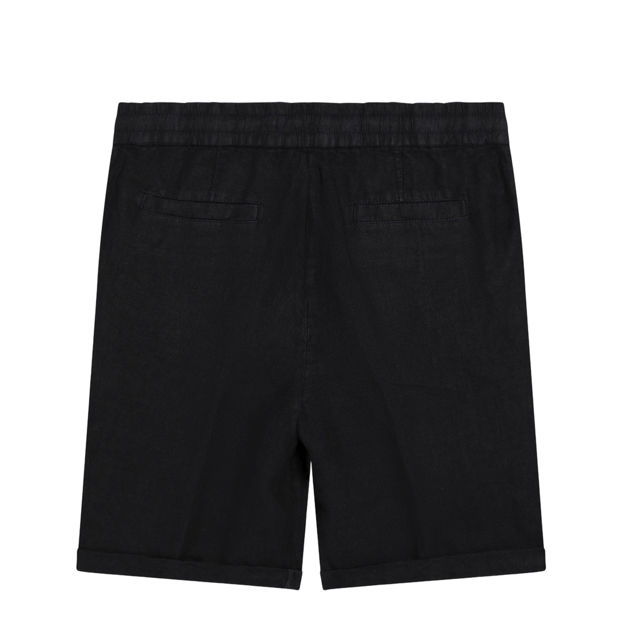 Navy Blue Linen Drawstring Bermuda Shorts