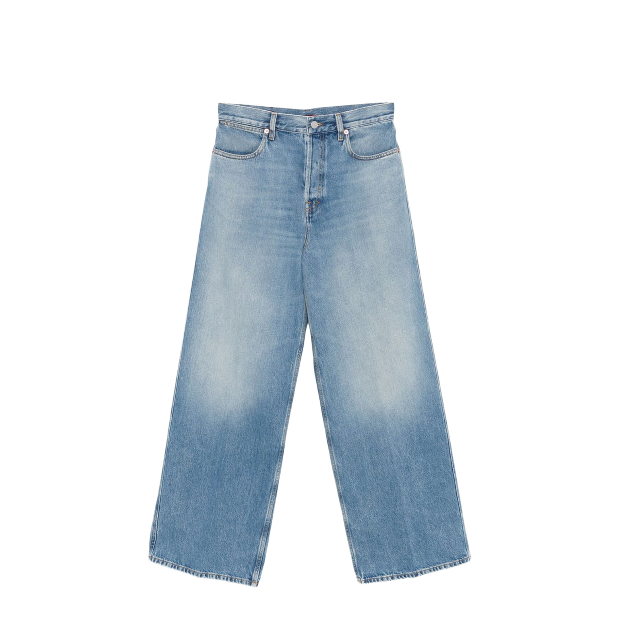 Wide Leg Denim Pants in Light Blue