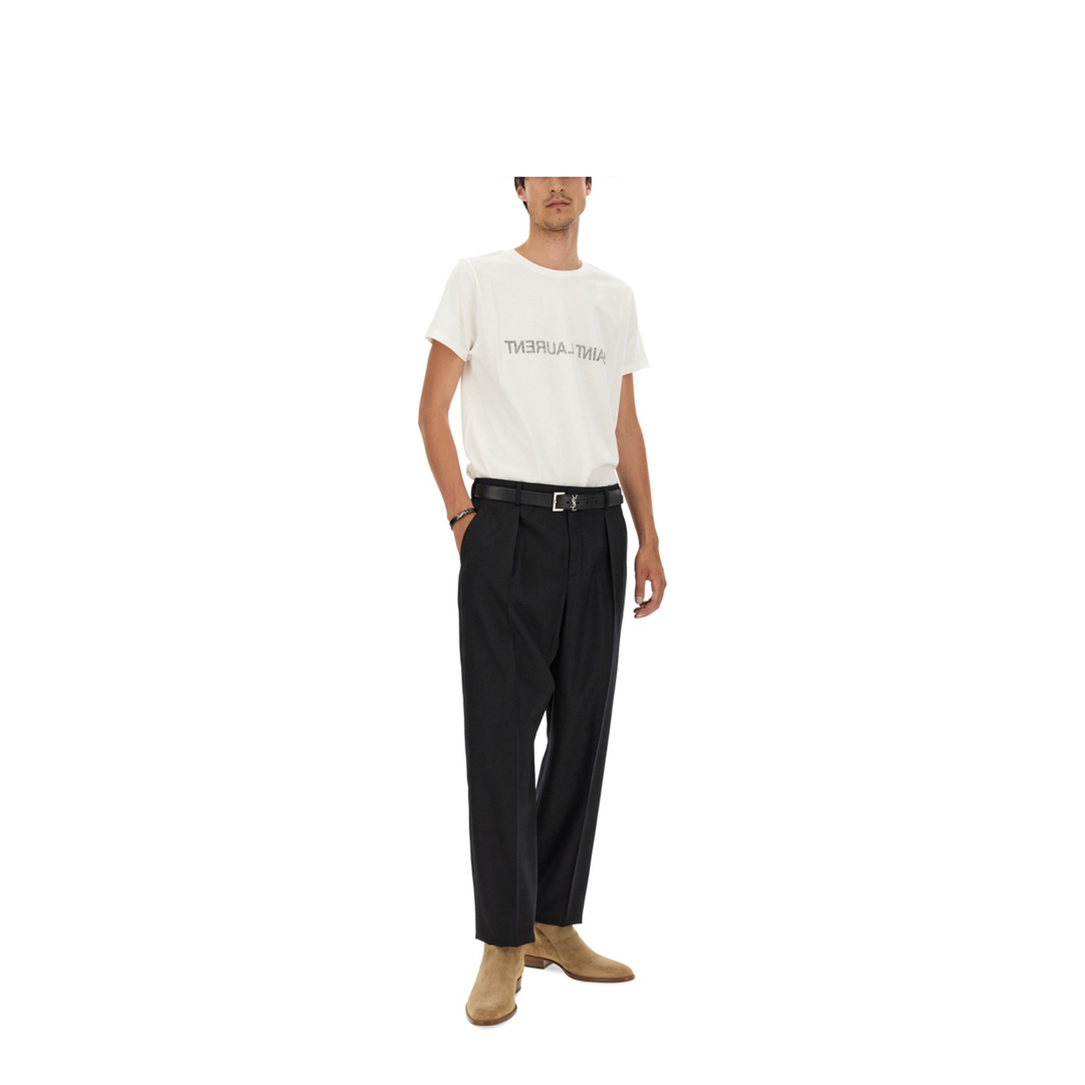 White T-Shirt with Black Logo Pattern