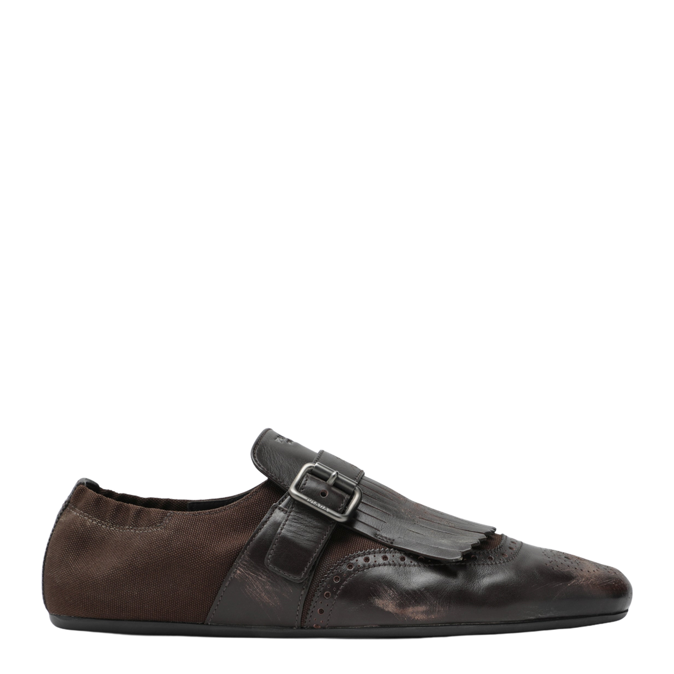 Dark Brown Leather Shuffle Buckle Shoes