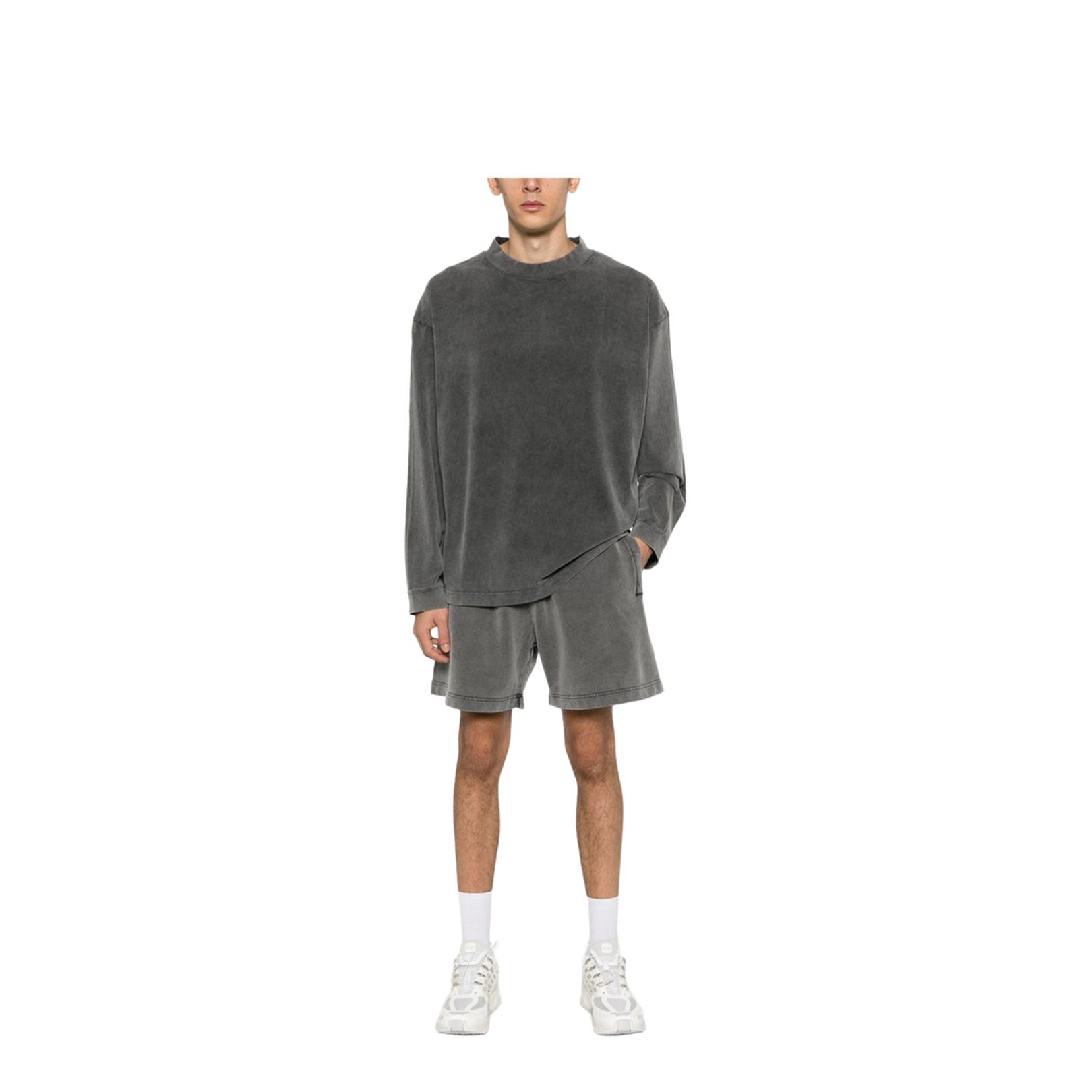 Black Cotton Faded Effect Logo Patch Crew Neck Long Sleeve Top