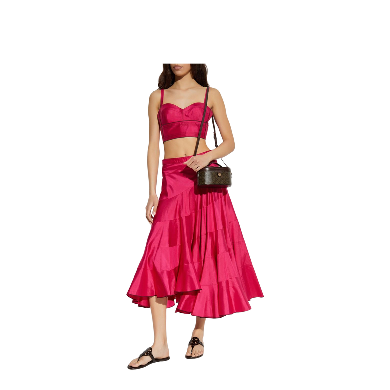 Fuchsia Pink Flared Midi Skirt