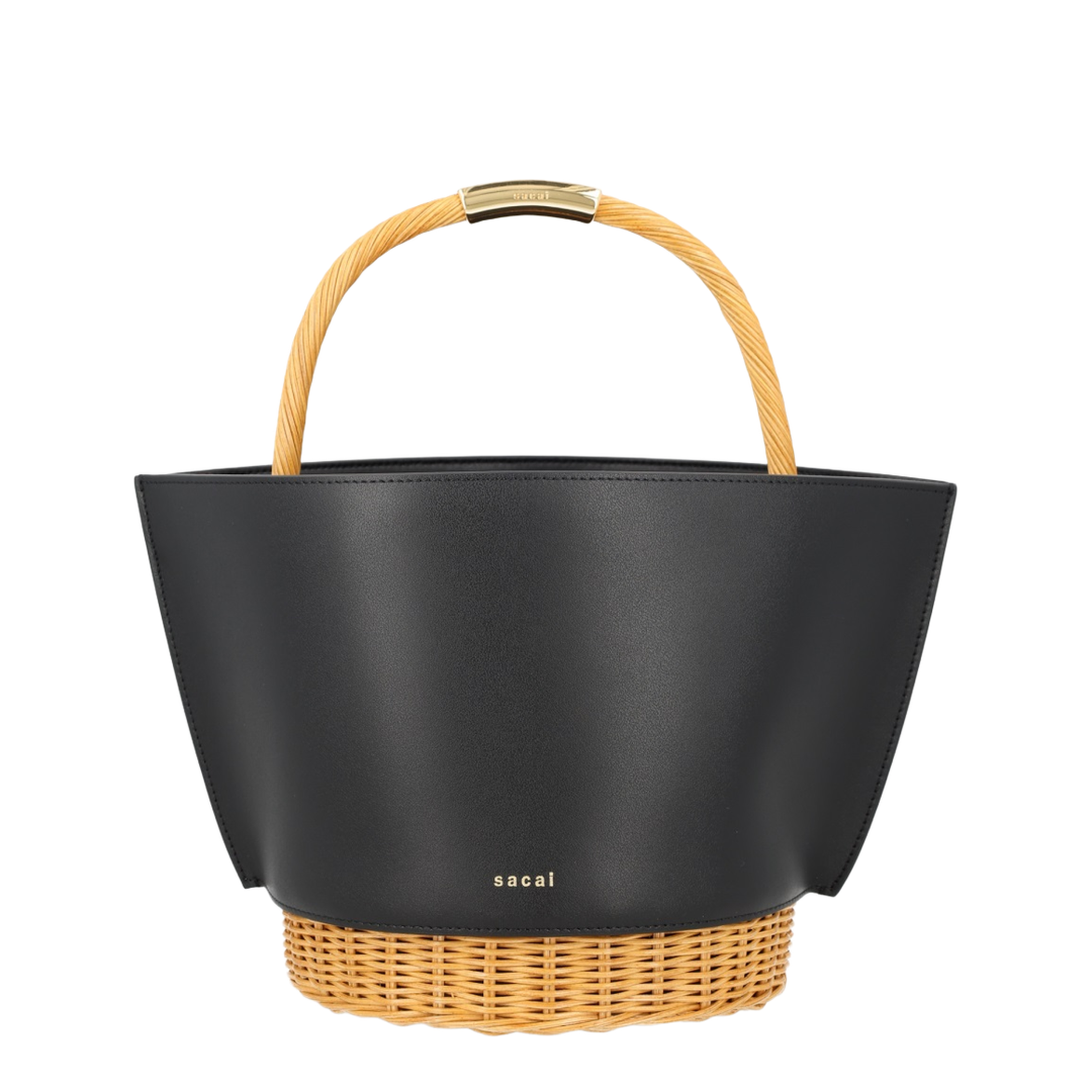 Leather Crossbody Bag With Raffia Details - Black