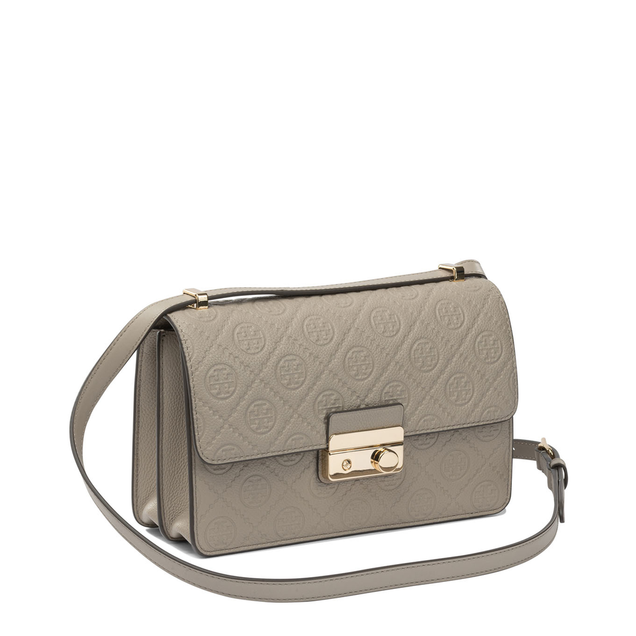 T Monogram Pebbled Leather Shoulder Bag - Chicory Brown