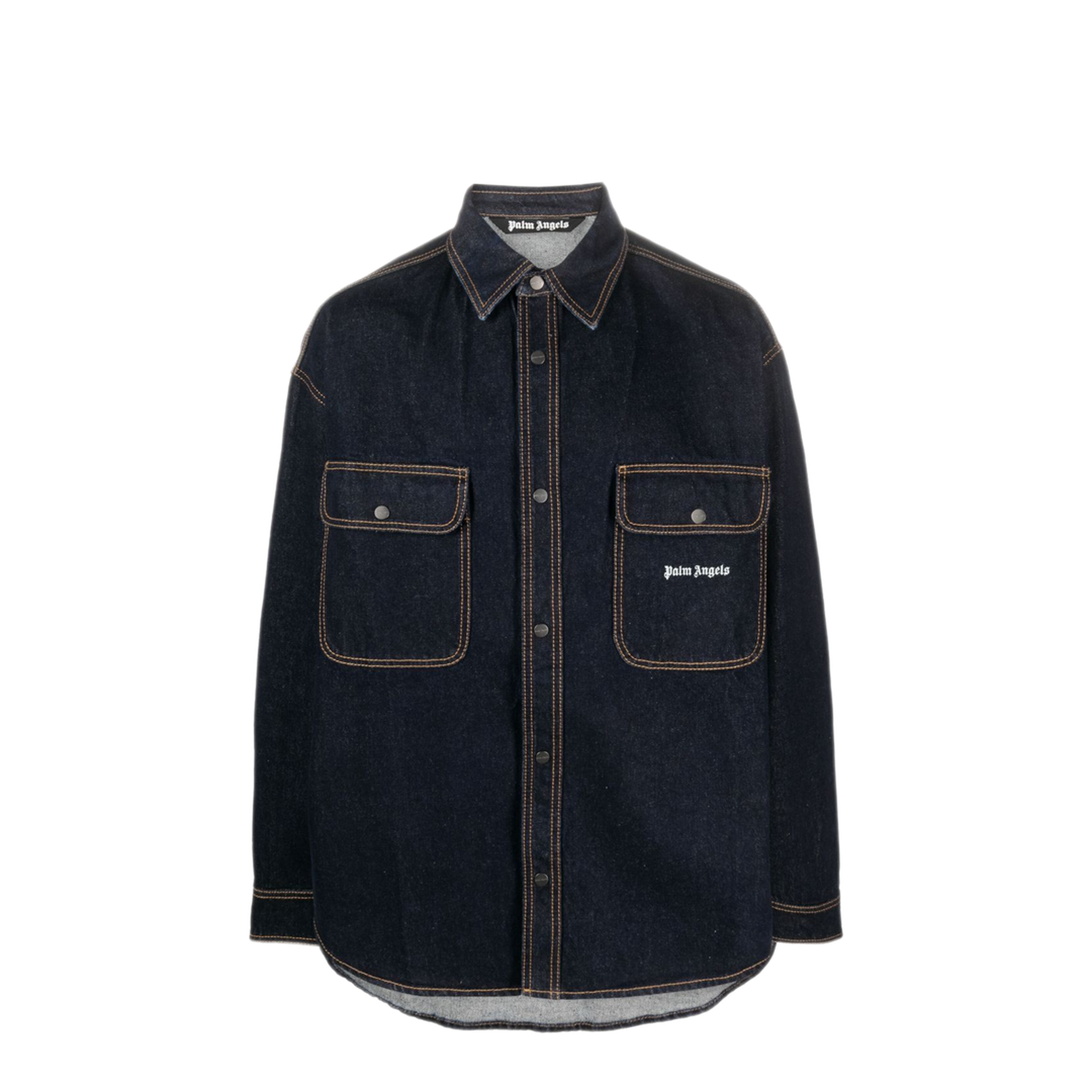 MAYFEYR - Palm Angels - Logo-Embroidered Denim Shirt - PMYD020F23DEN0014601