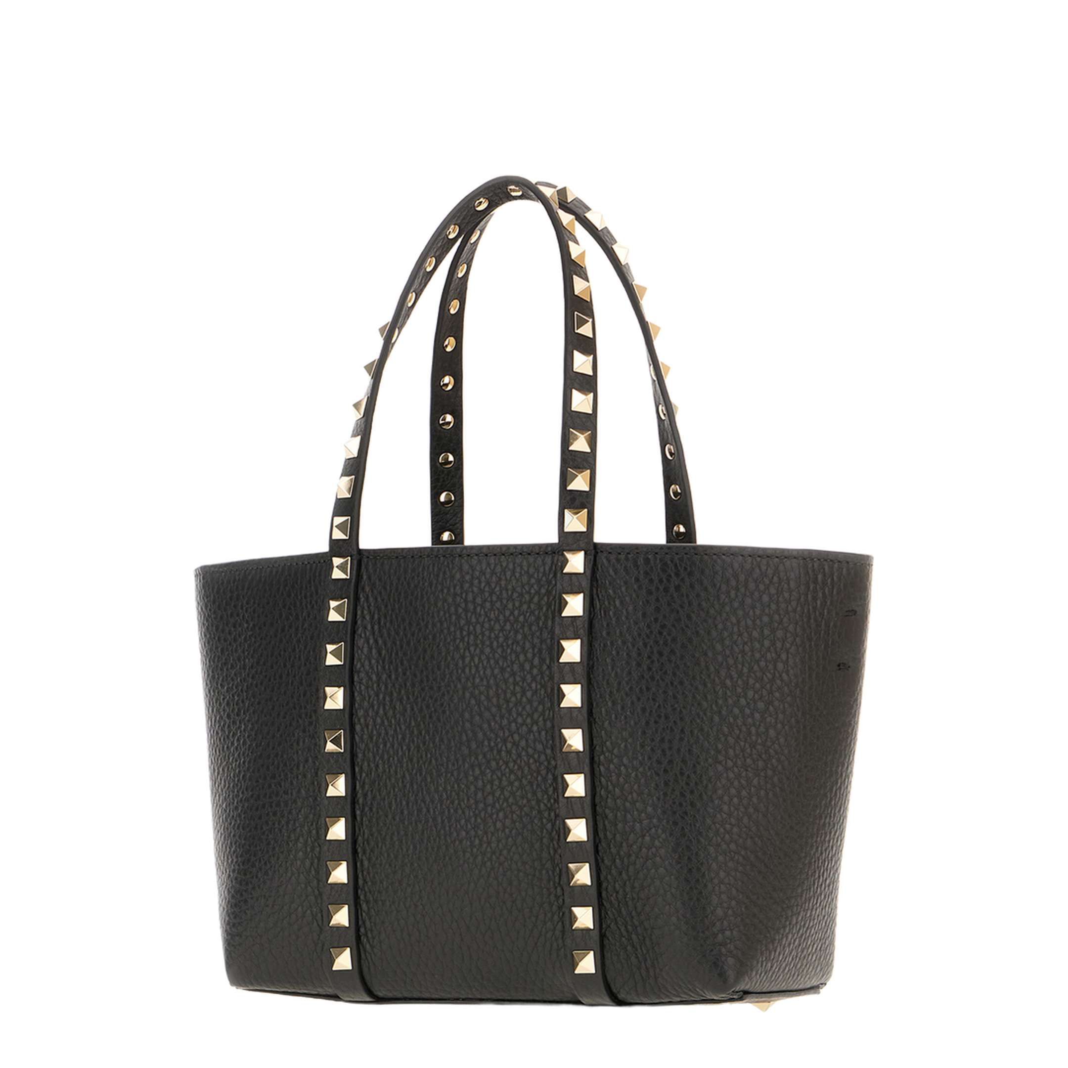 Black Leather Small Rockstud Shopping Bag