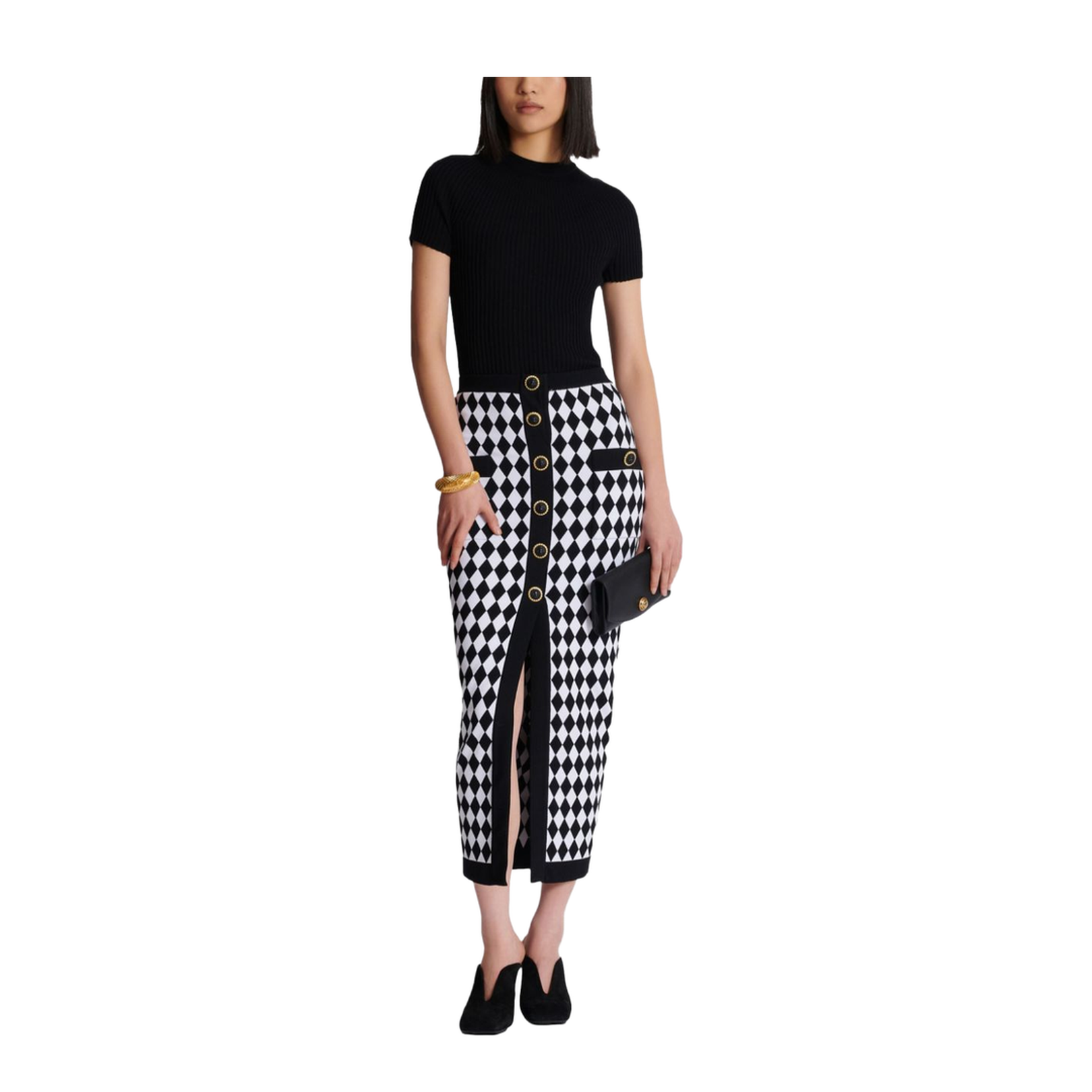 Black Knitted Diamond Pattern Skirt