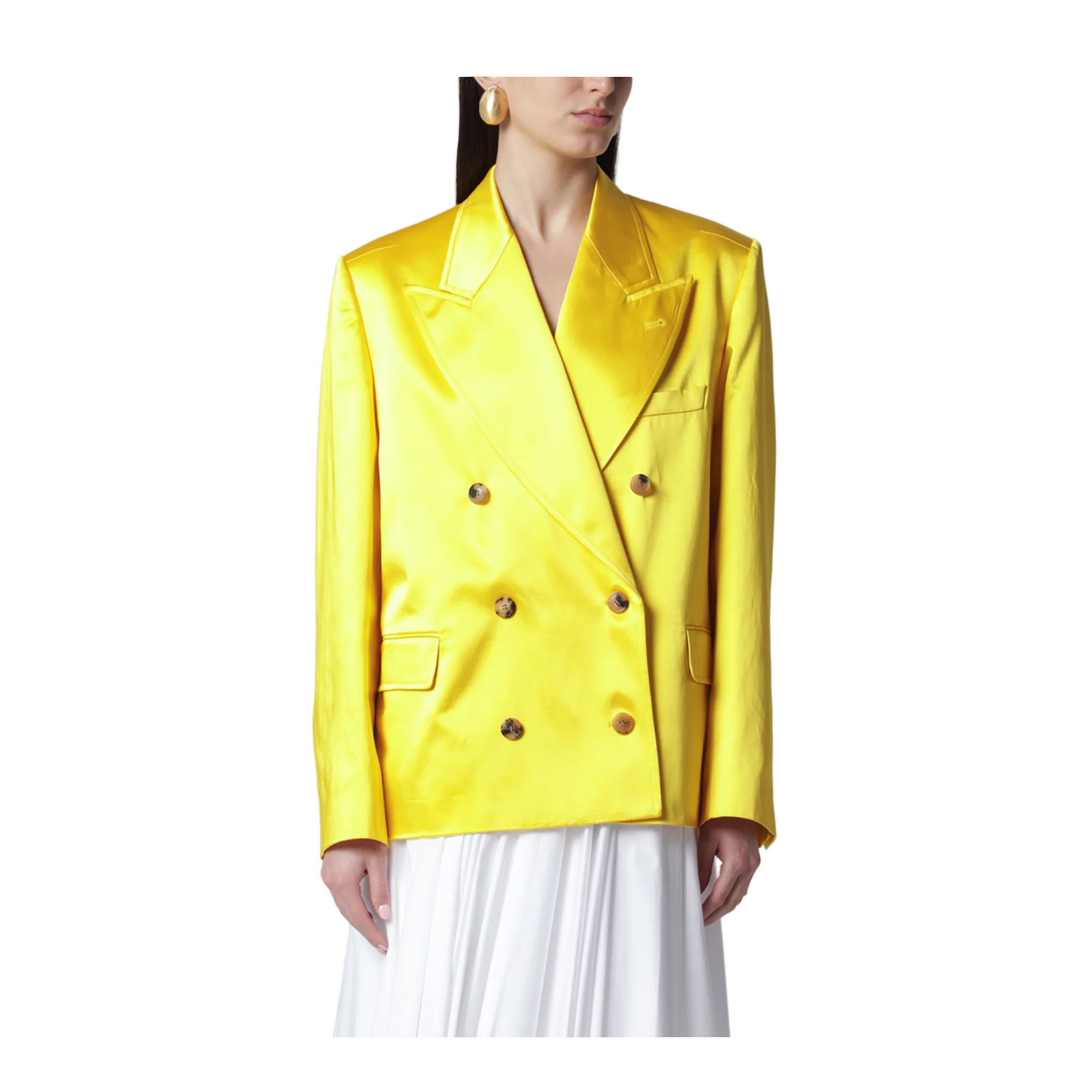 Double-Breasted Cotton Blend Jacket Shiny Yellow