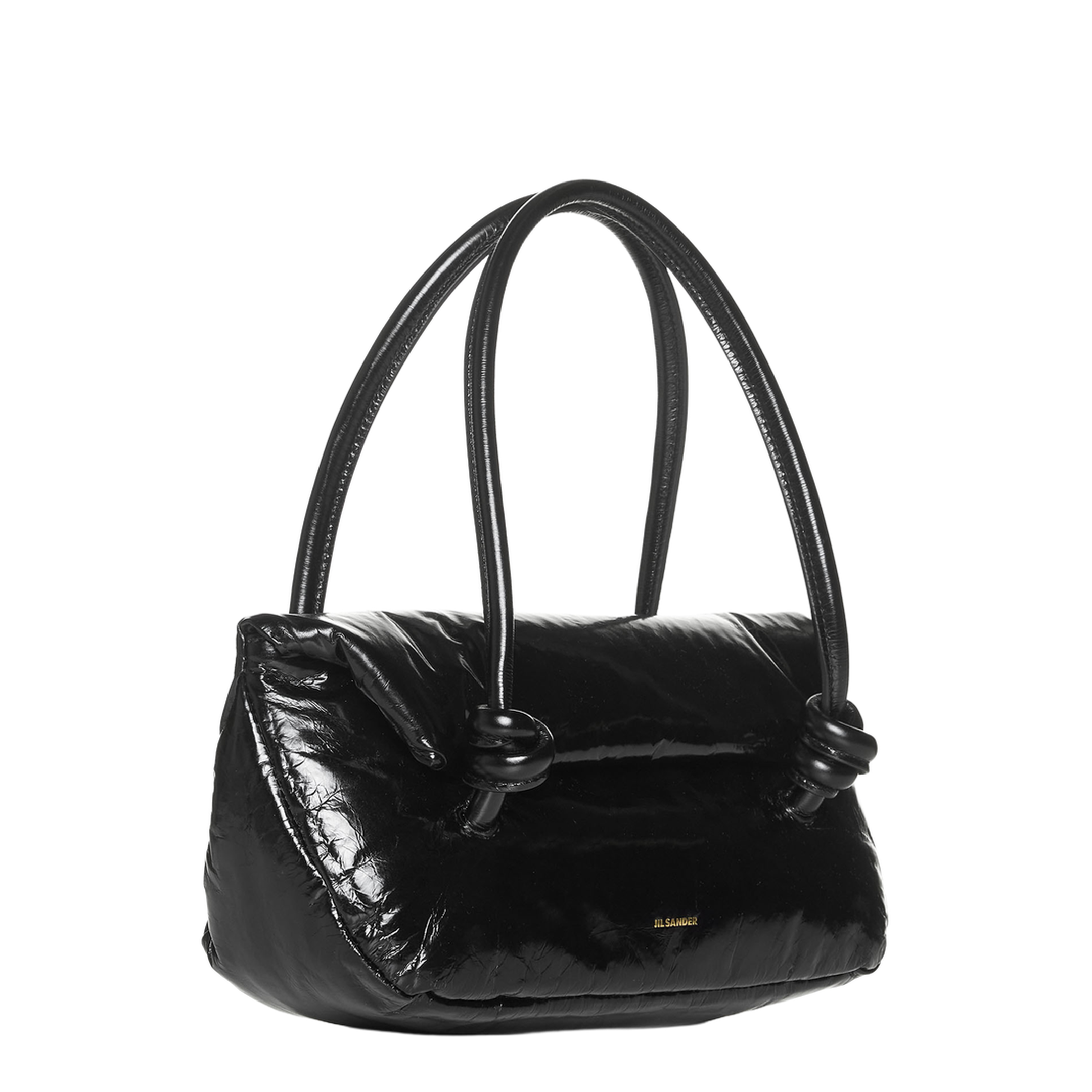Knot Small Black Shoulder Bag With Laminated Logo In Patent Leather