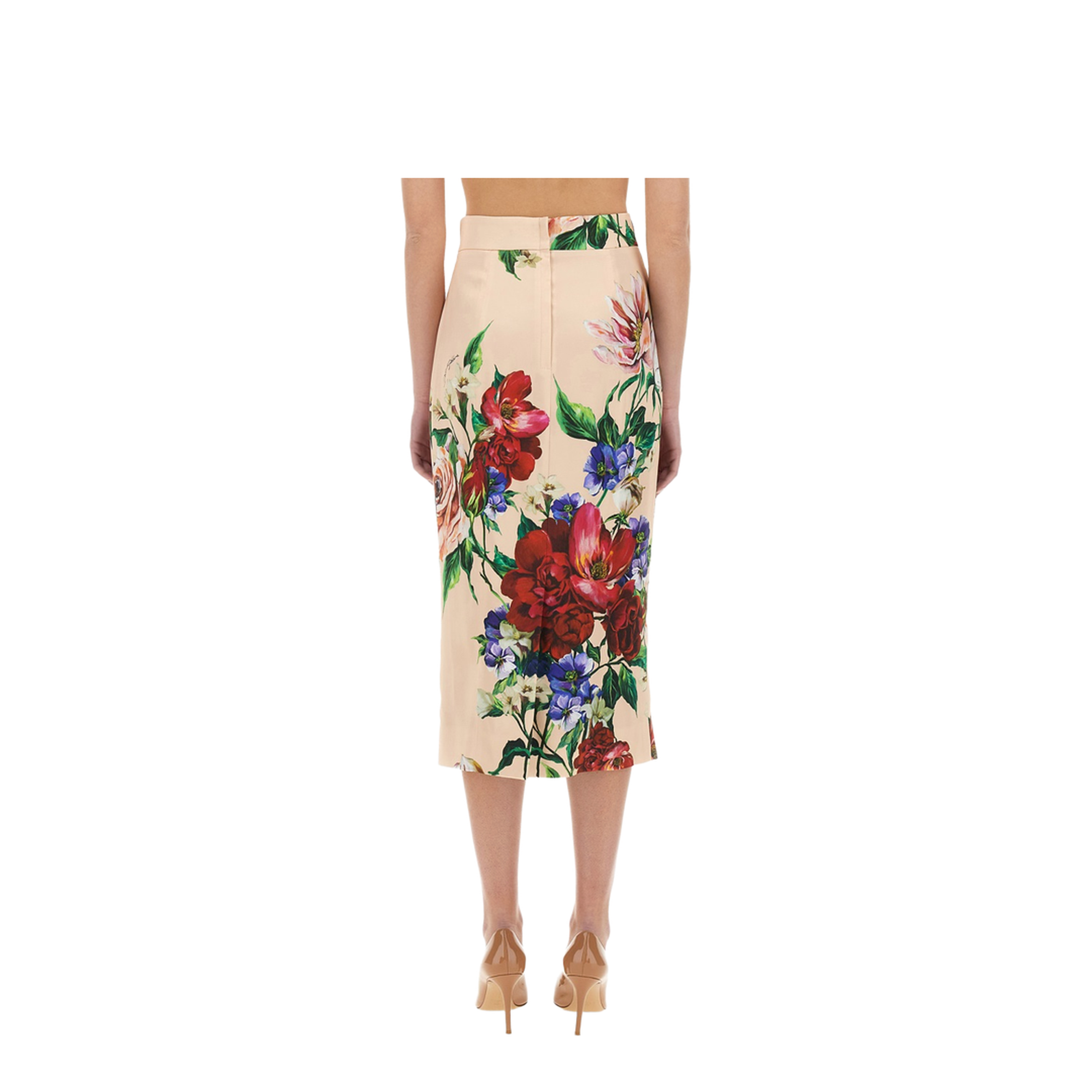 Flower Print Satin Midi Pencil Skirt