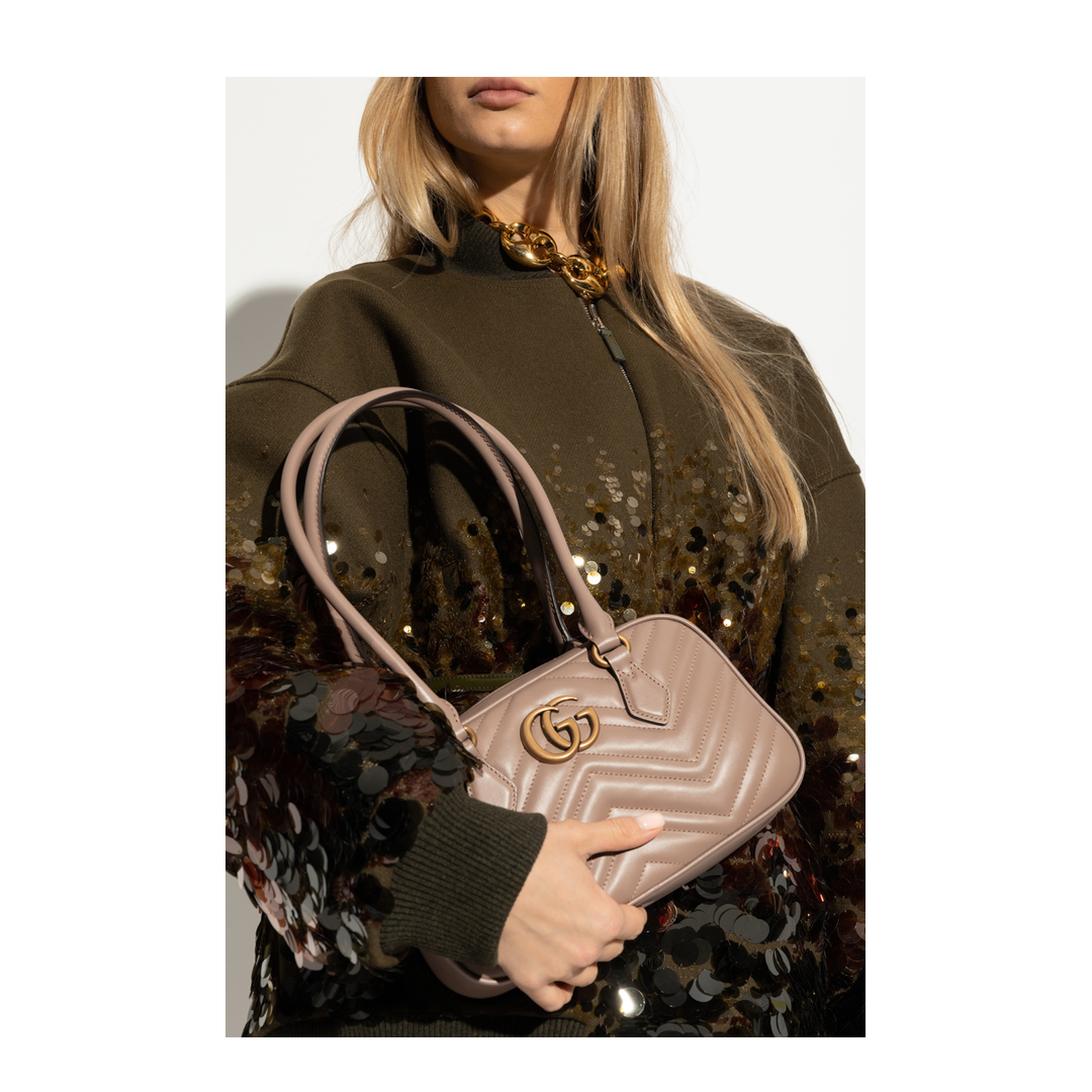 GG Marmont Small Leather Camera Bag - Beige