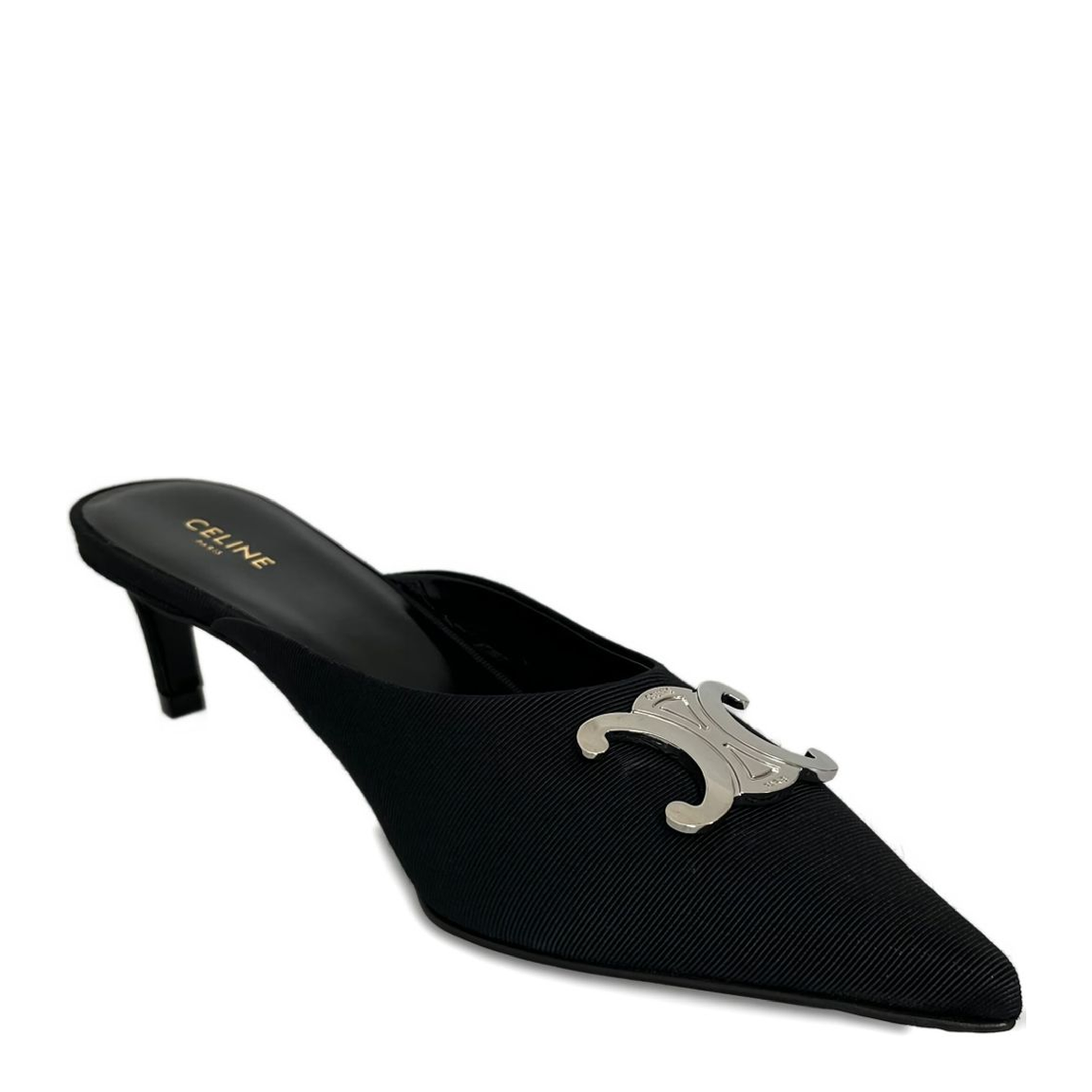 Black Pointed Toe Kitten Heel Slip-On