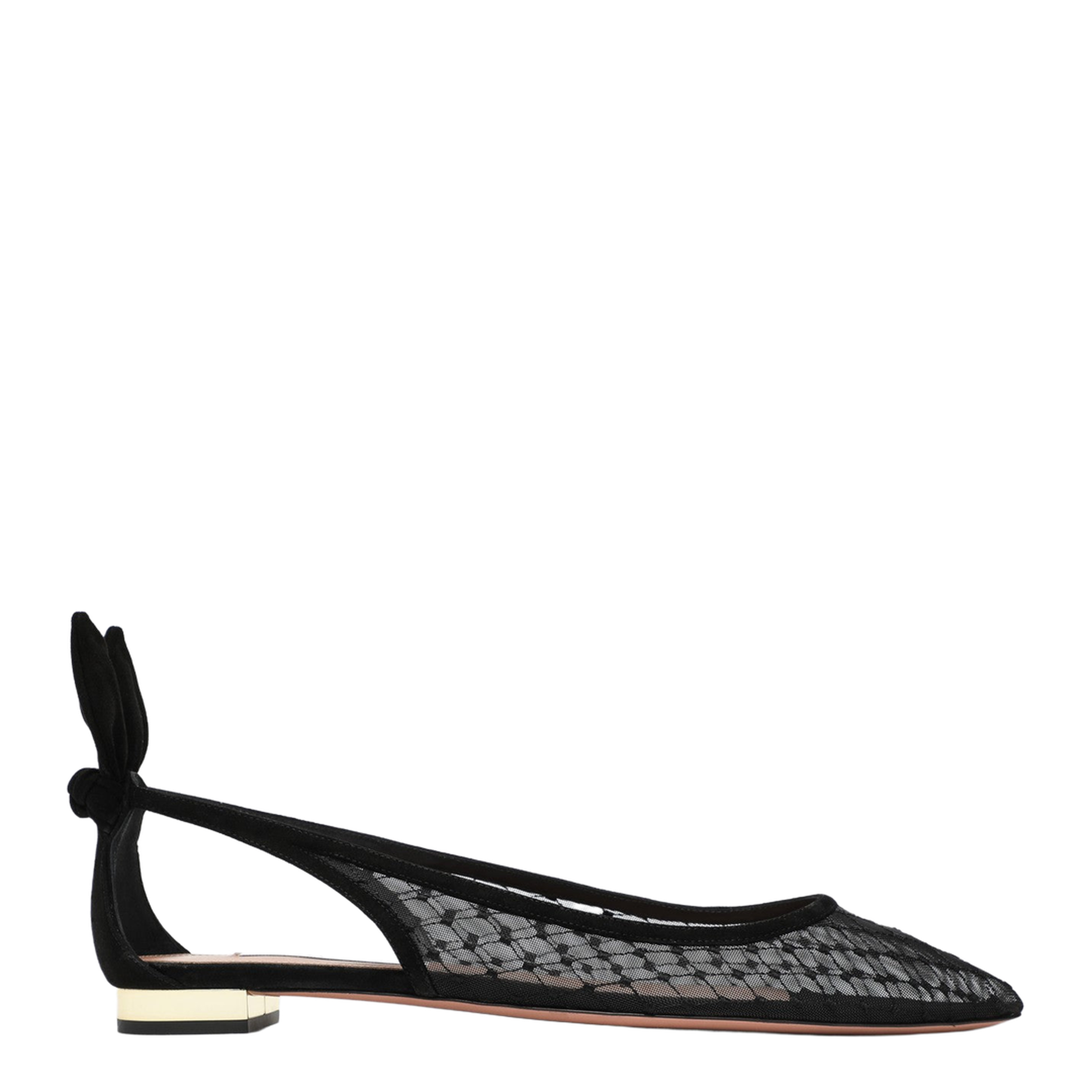 Black Mesh and Suede Ballerinas with Bow