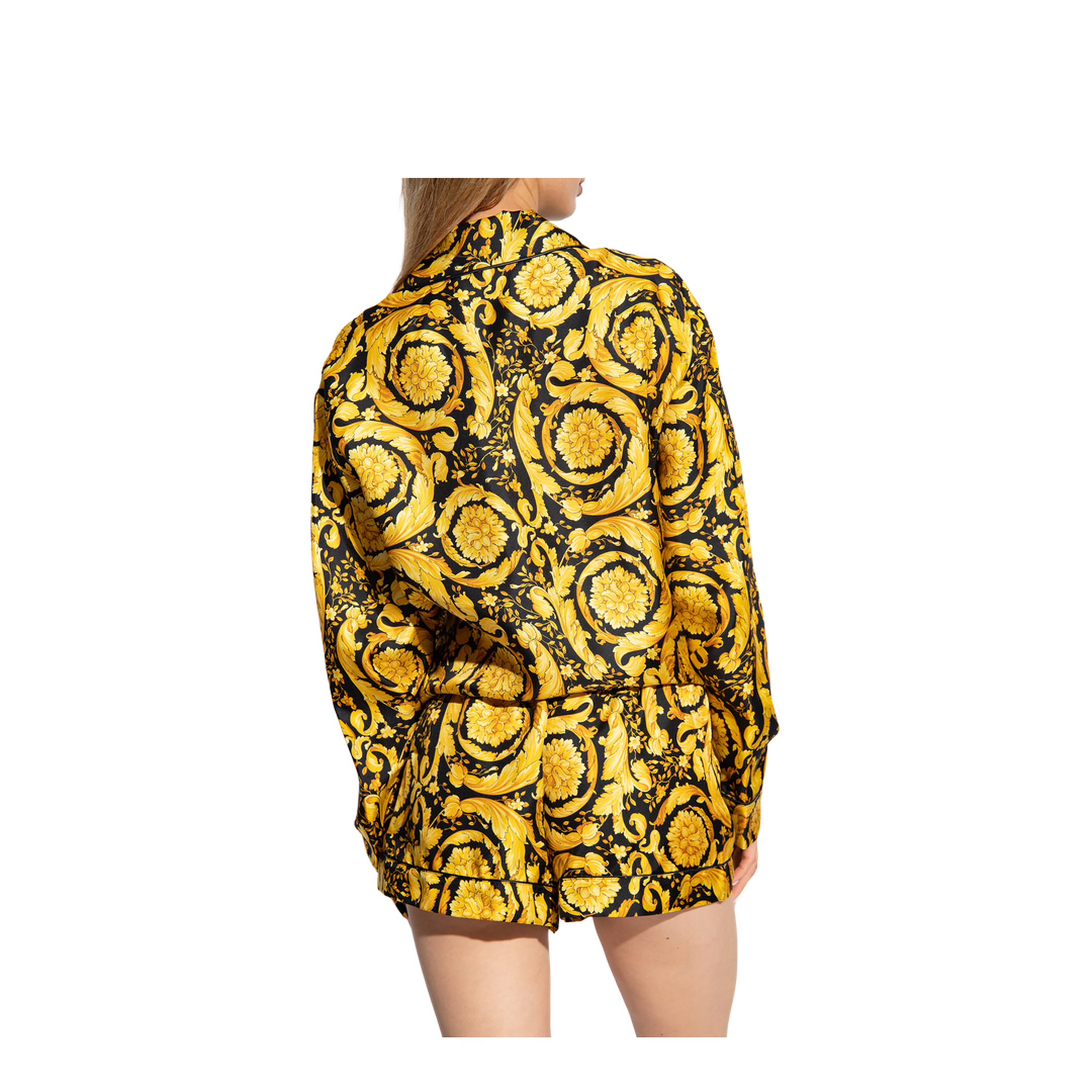 Silk Pyjama Top Baroque Print Vivid Yellow Black