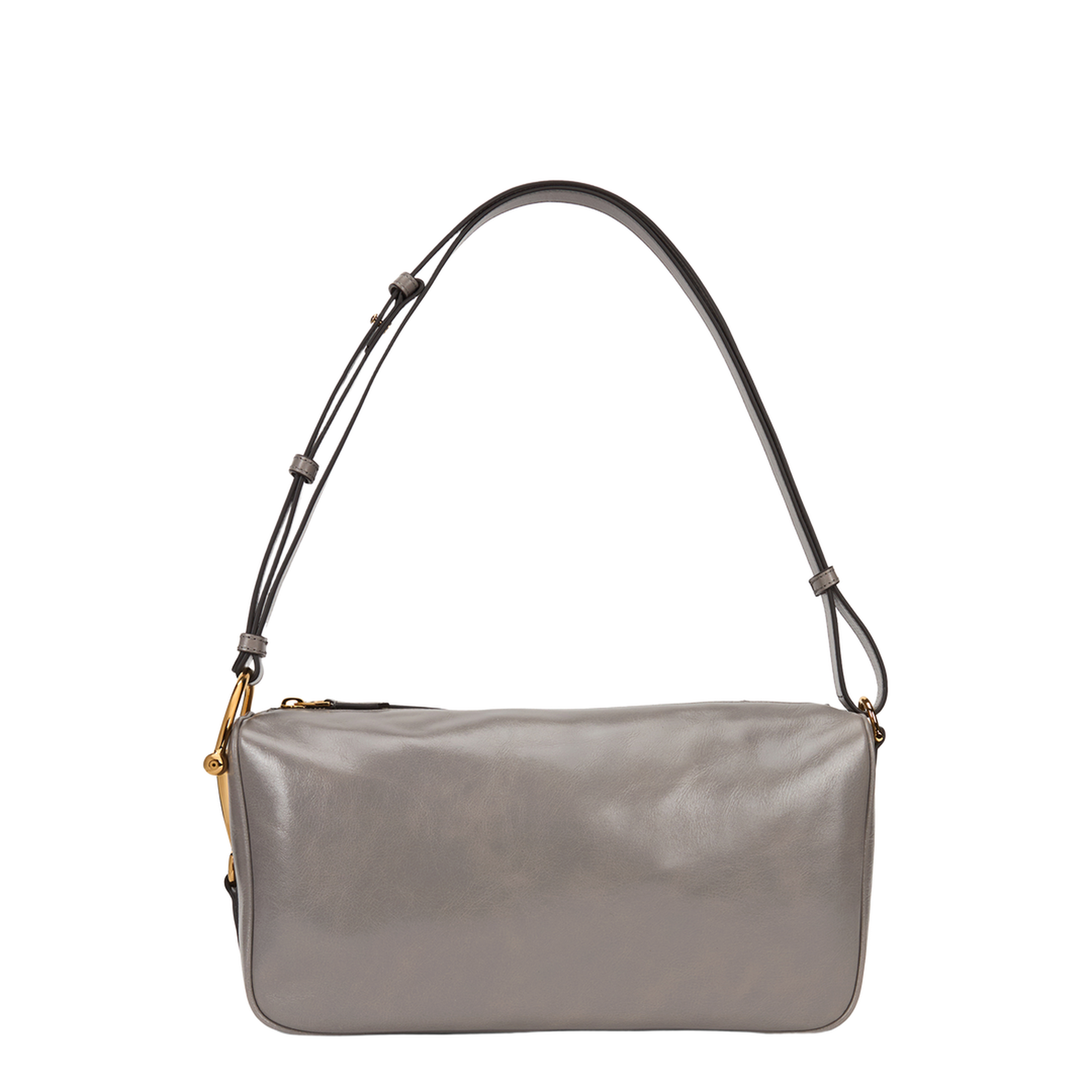 Half Horsebit Medium Soft Glossy Leather Shoulder Bag - Grey