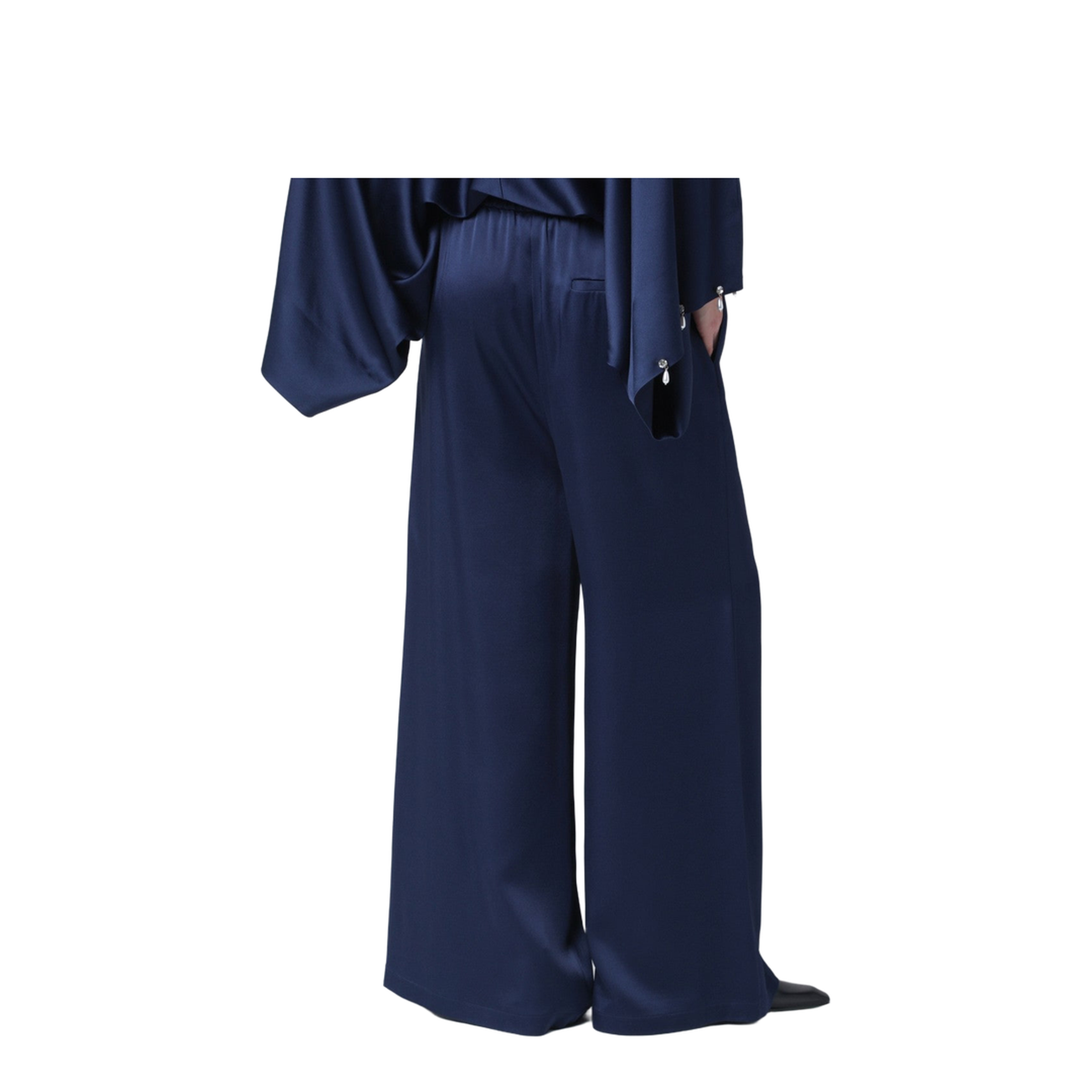Navy Blue Oversized Viscose Satin Trousers