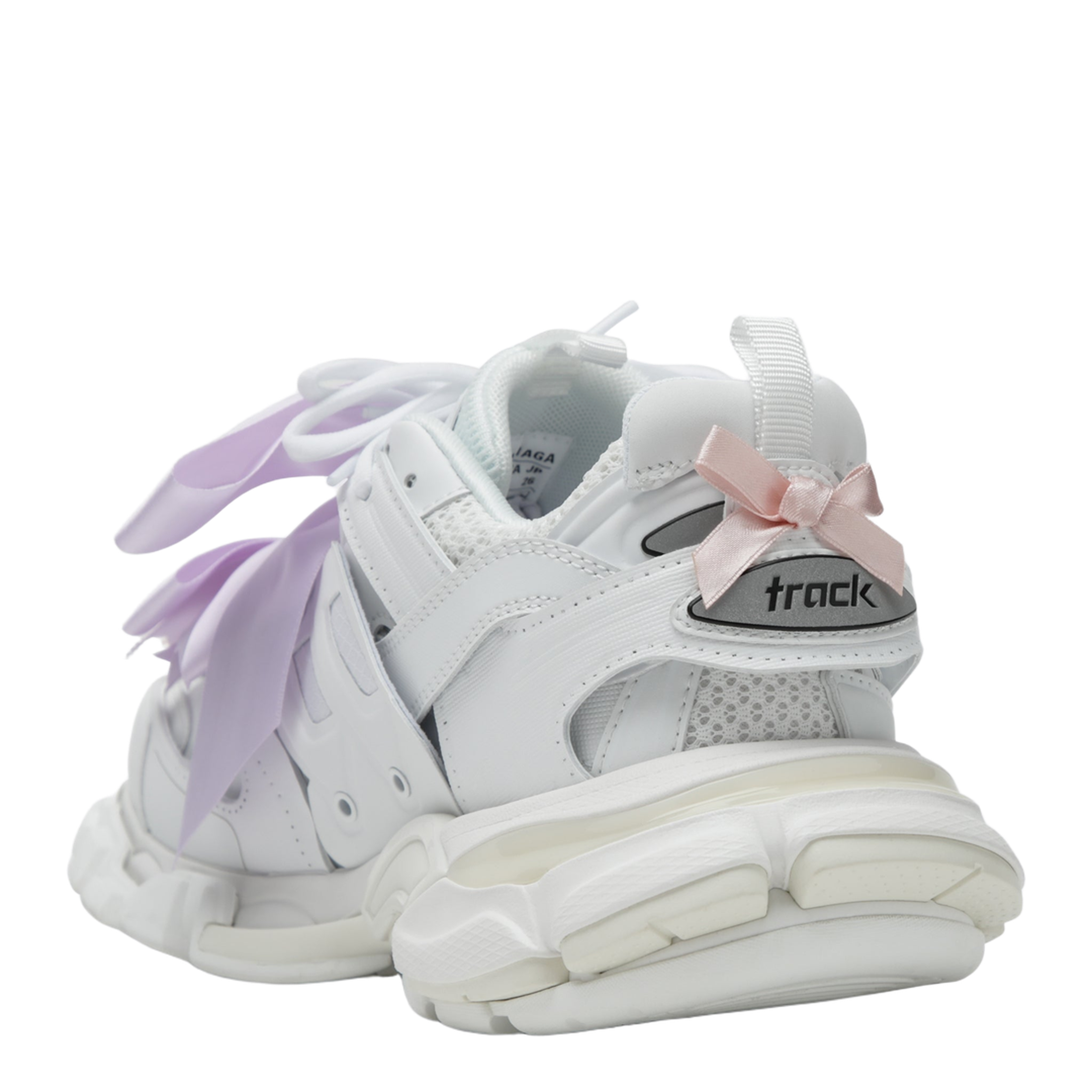 Track Bow Sneakers in Mixed Materials, White and Pink