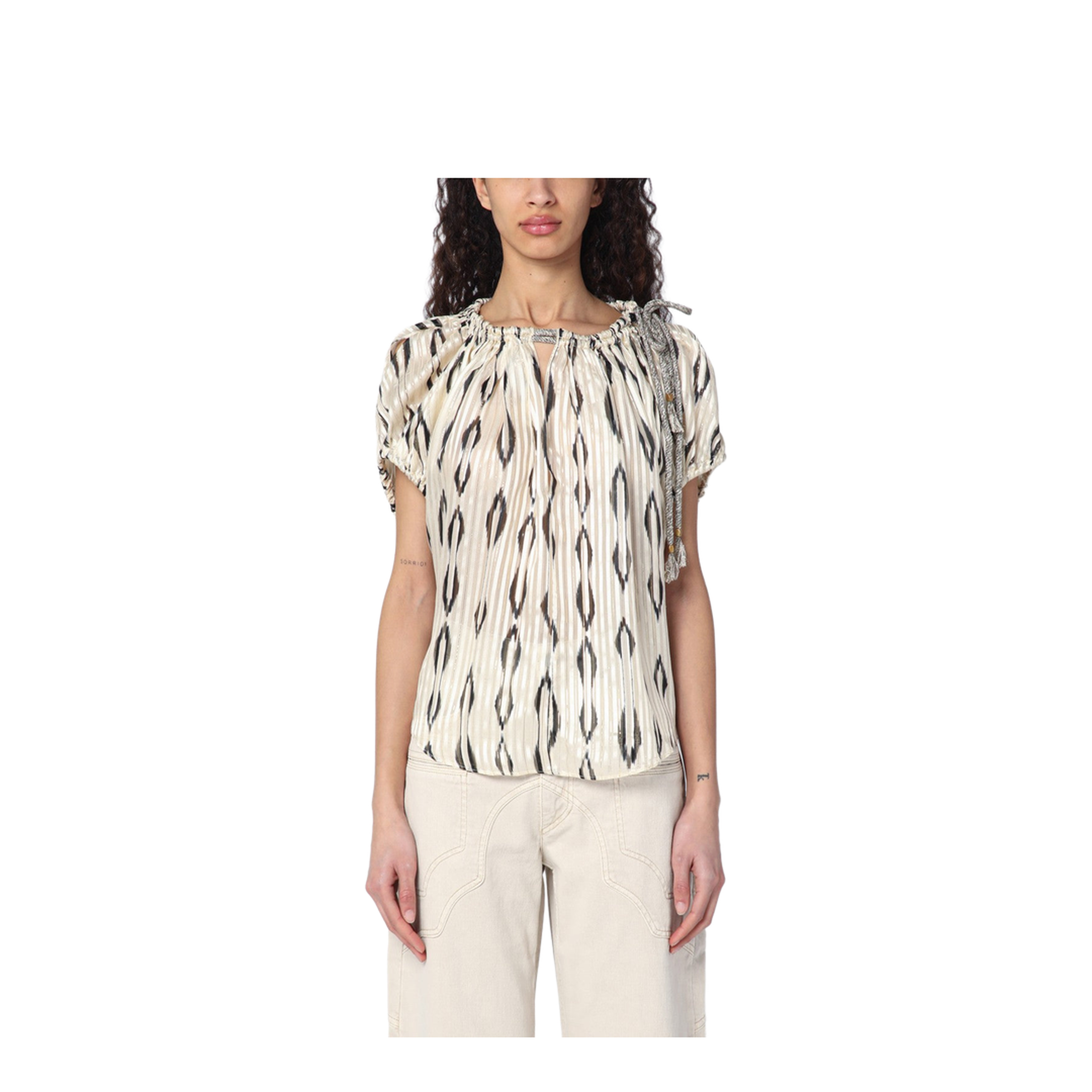 Ecru Black Blouse in Silk