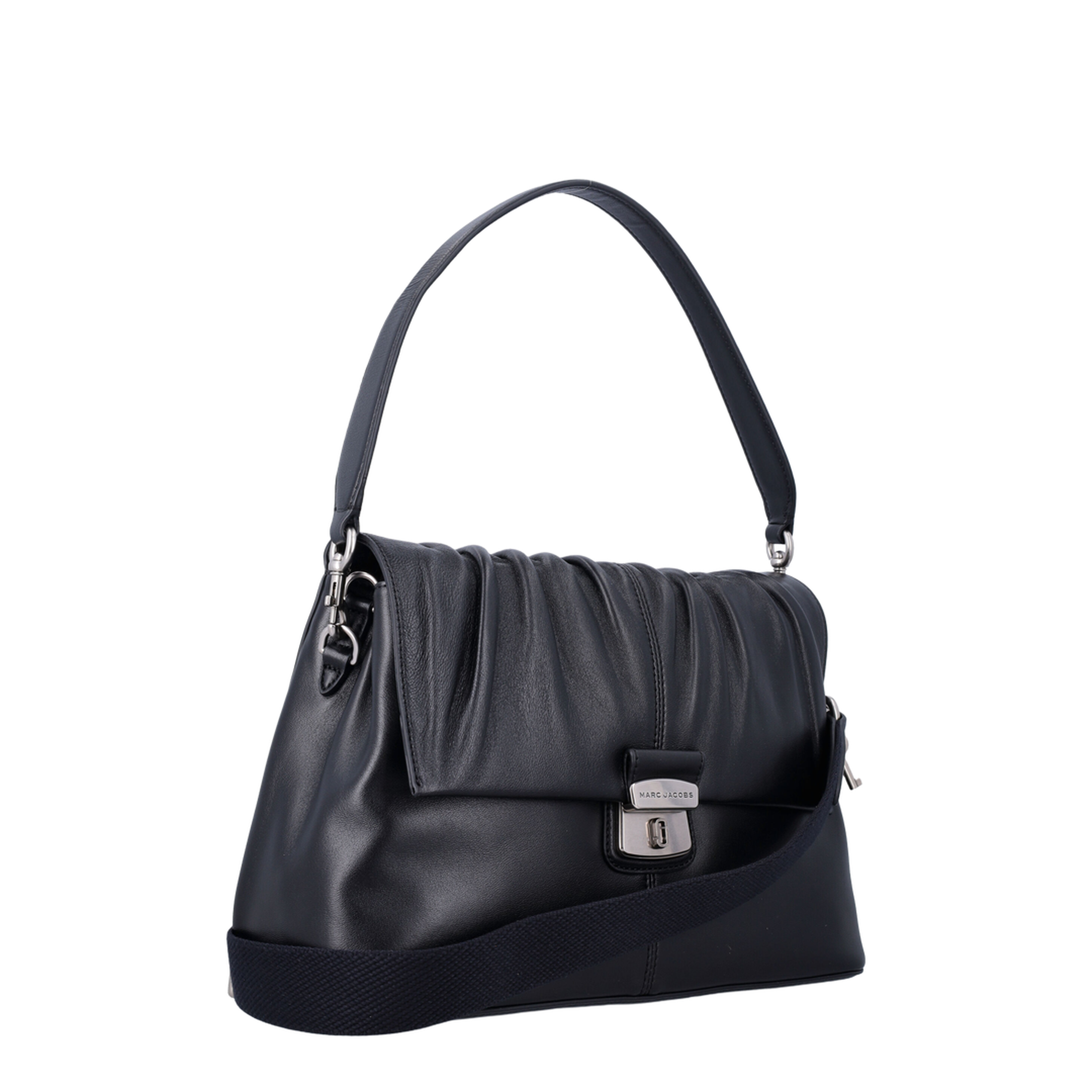 Ruched Detail Leather Crossbody Bag - Black