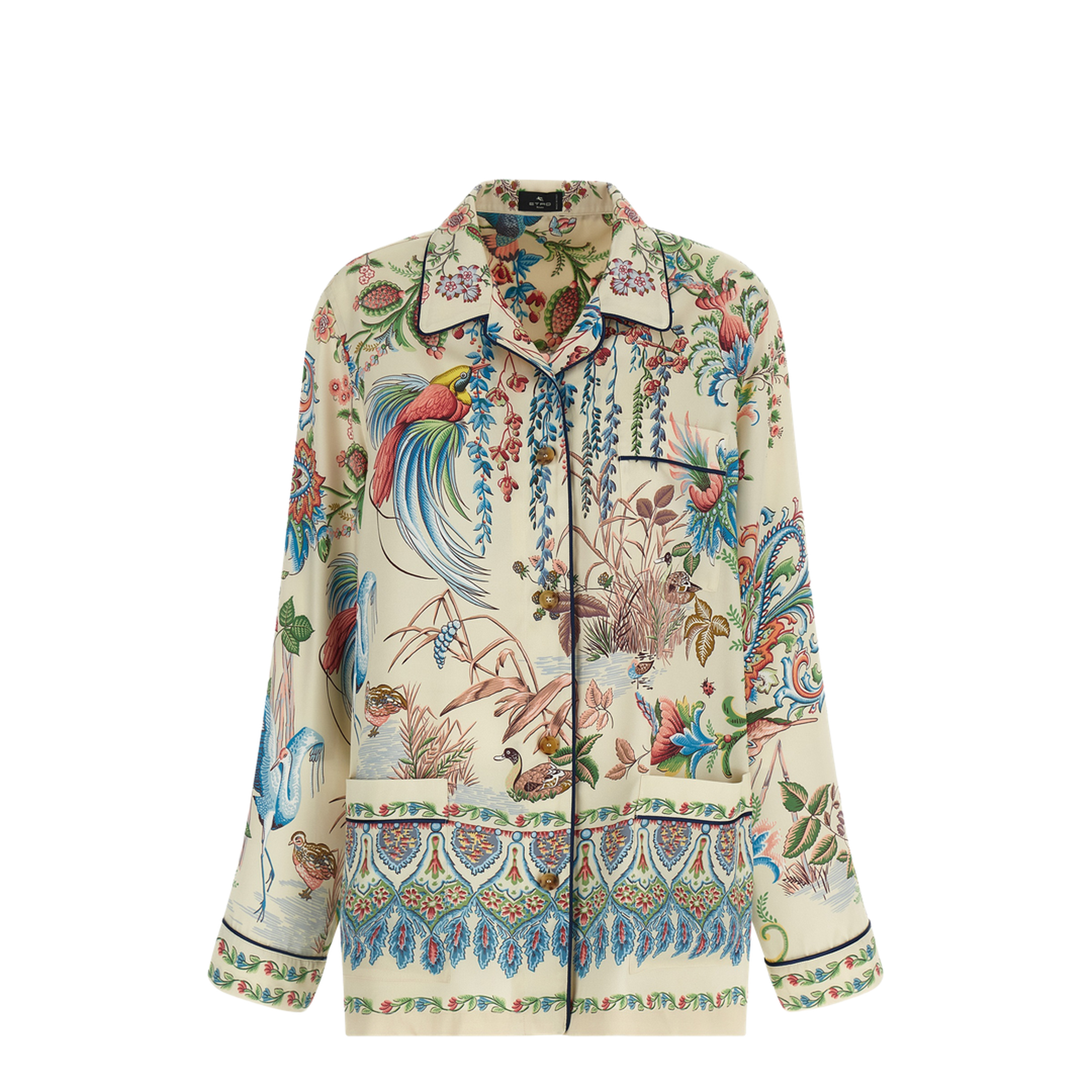 Placed Flora and Fauna Print Twill Shirt
