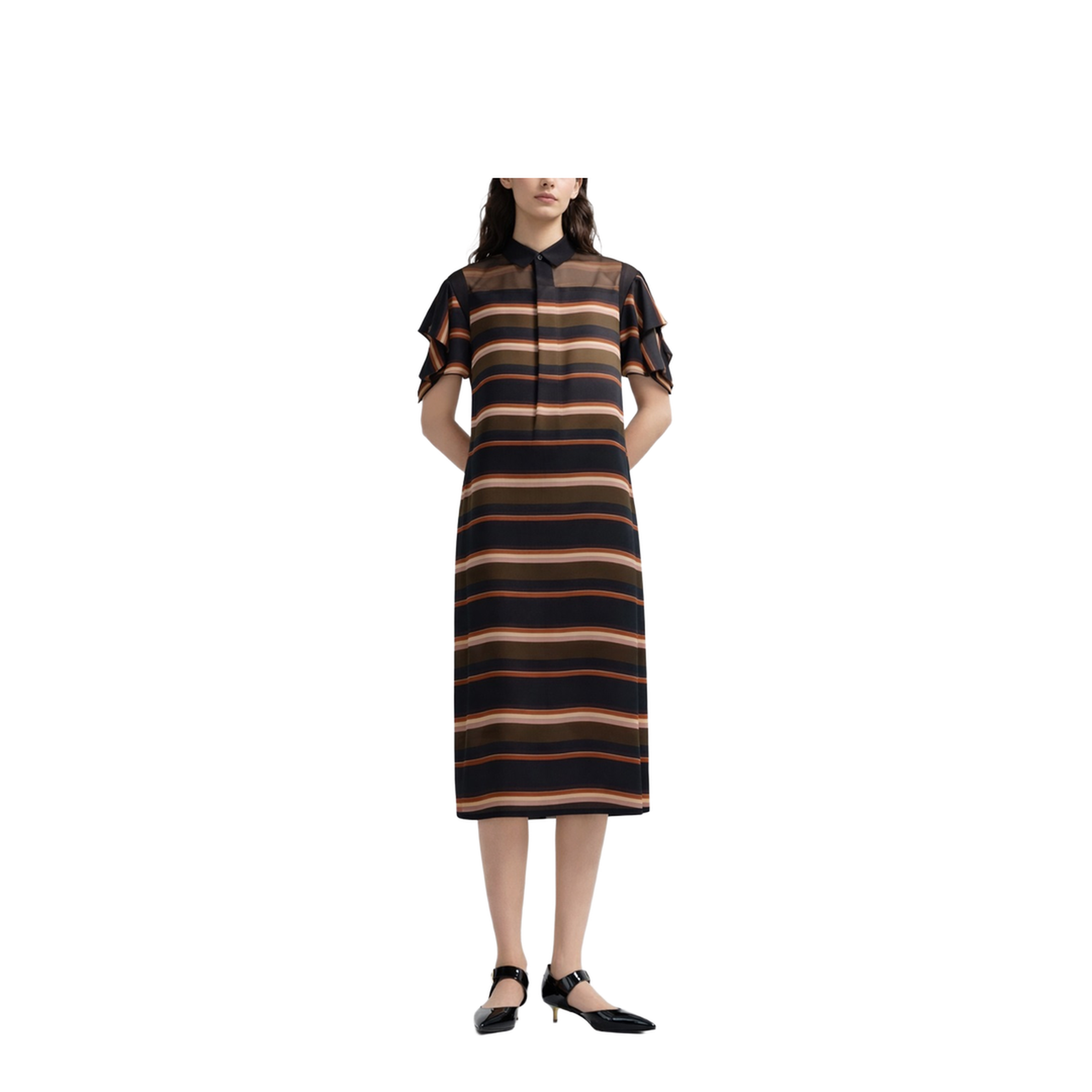MIDI DRESS WITH HORIZONTAL STRIPE PRINT