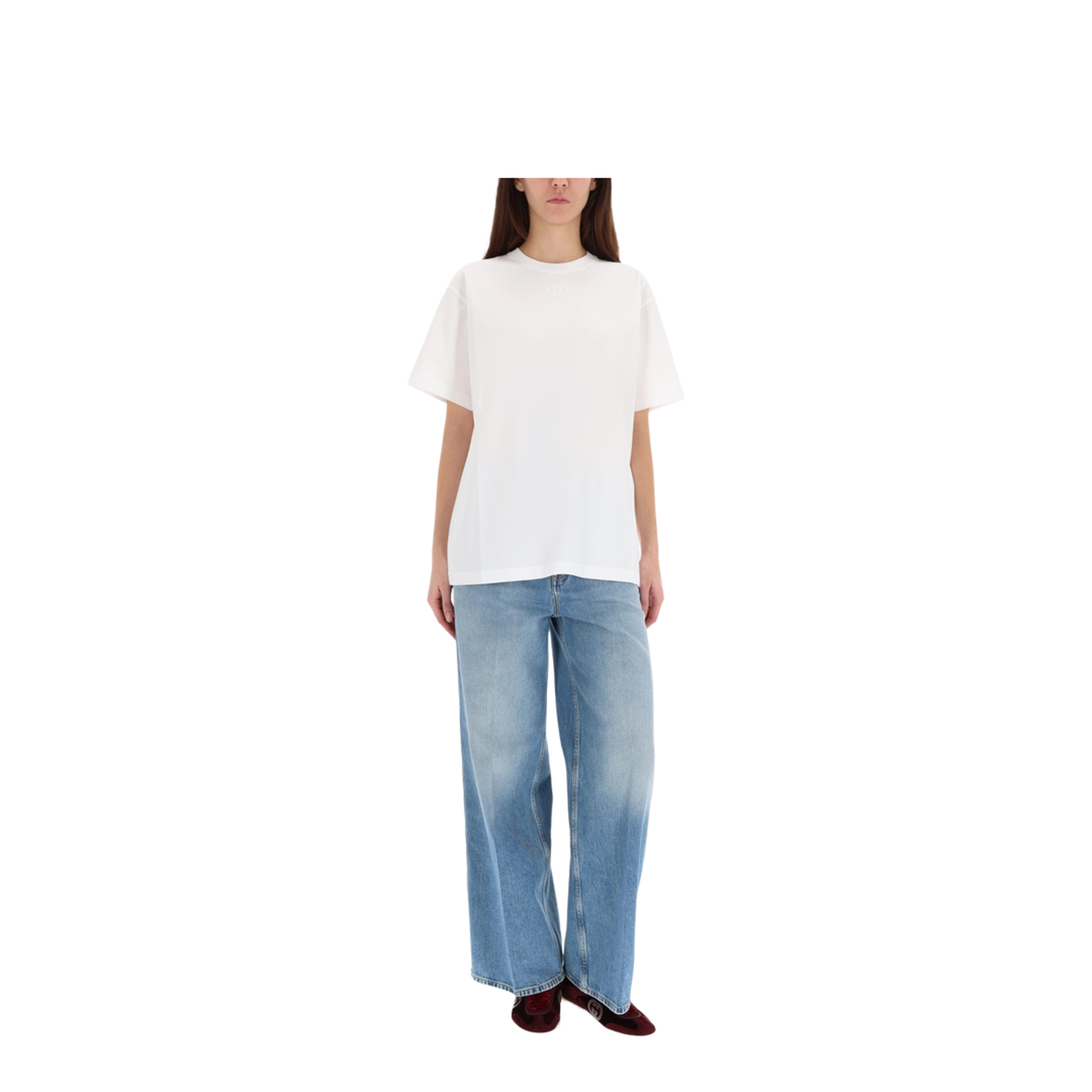 Cotton Jersey T-Shirt with Embroidery in White