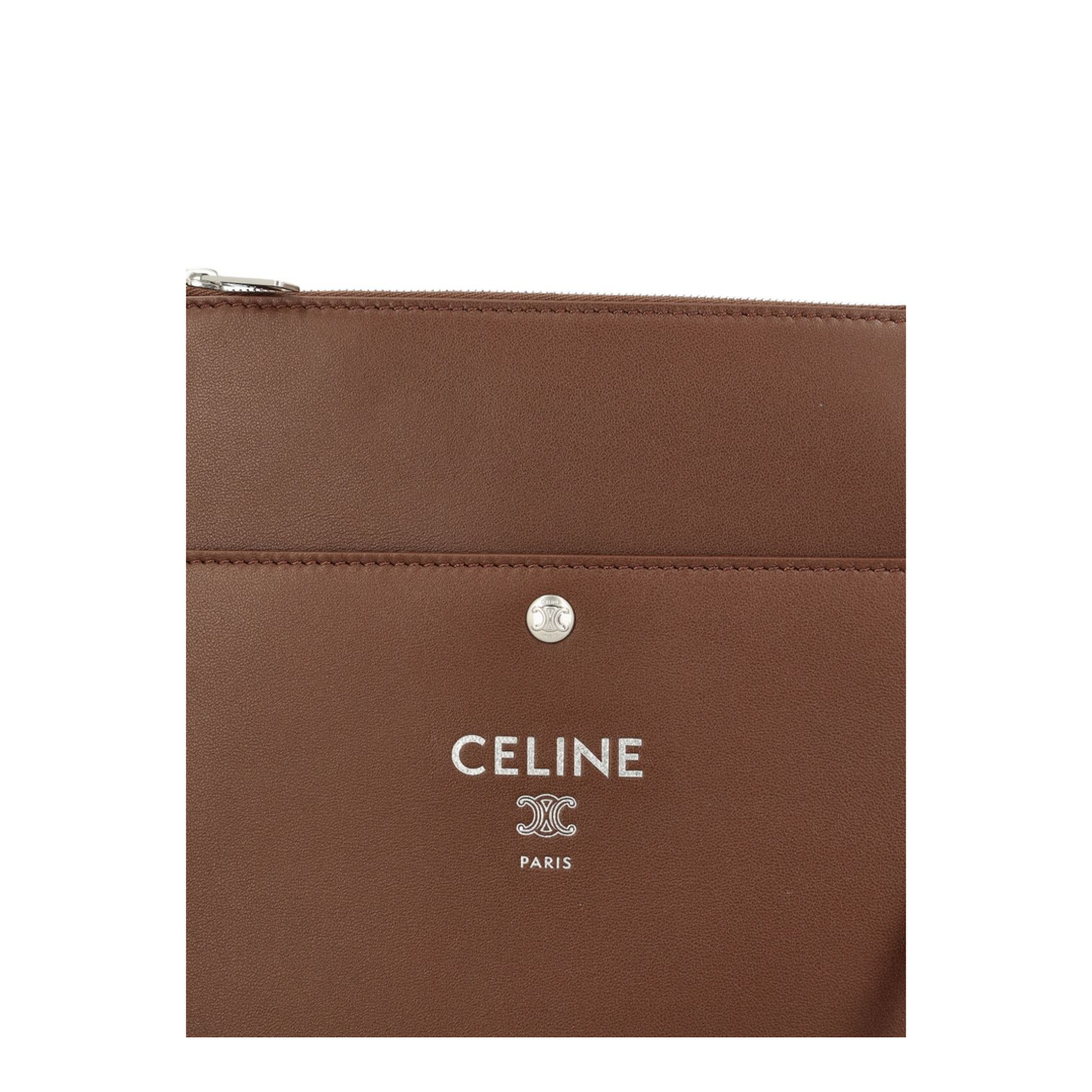 Logo Printed Sharp Leather Crossbody Bag - Brown