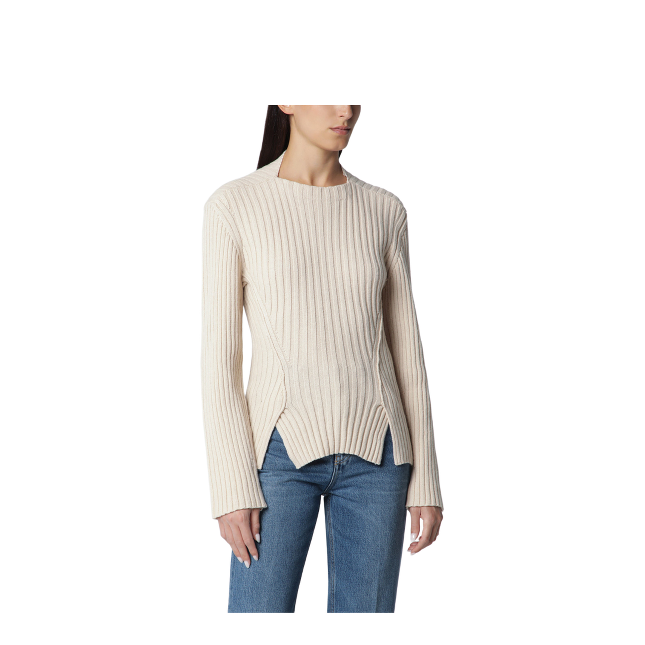 MAYFEYR - Victoria Beckham - Ribbed Sweater In Beige Wool And Cashmere - 1326KJU007314AWOEL