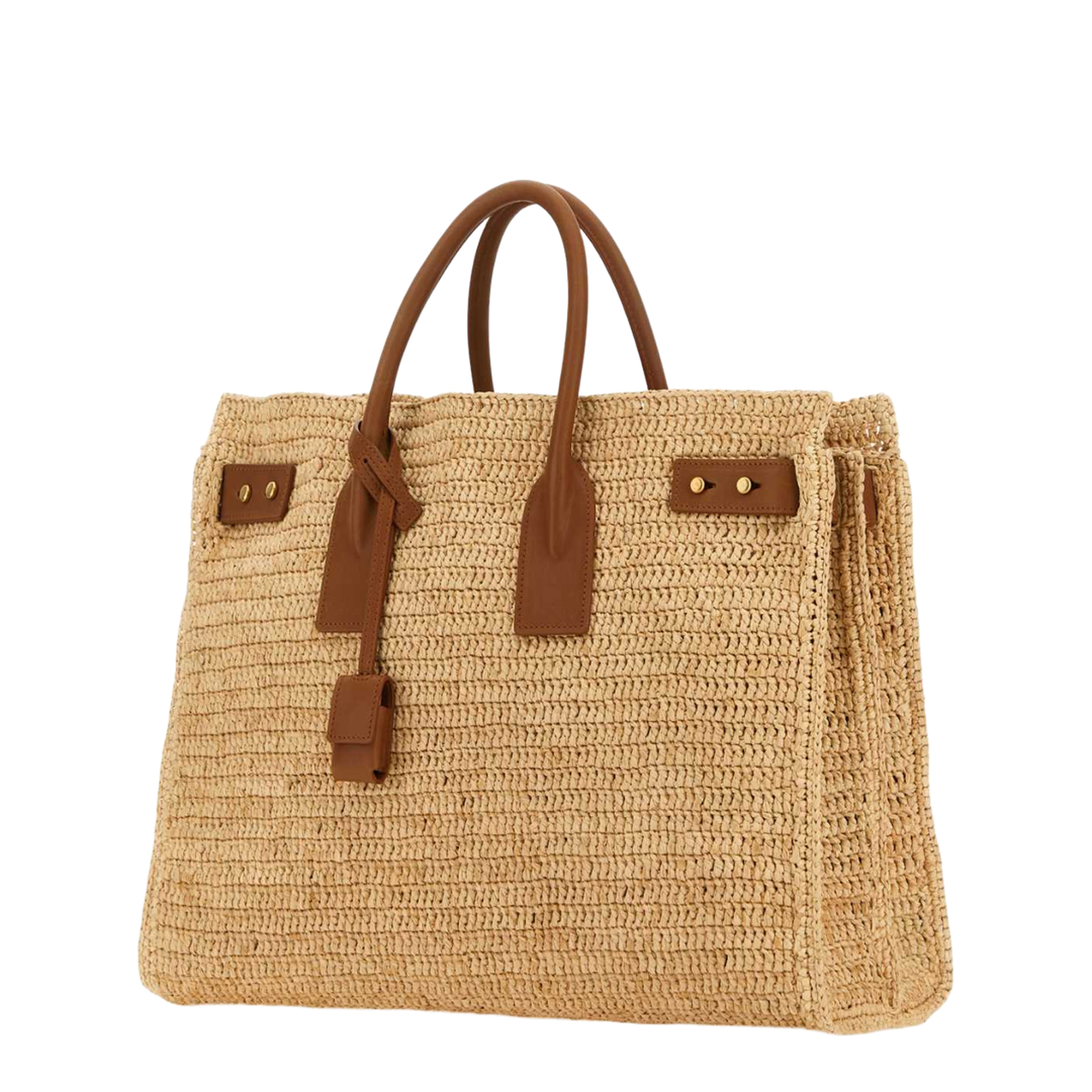 SAC DE JOUR SUPPLE IN RAFFIA AND LEATHER-MEDIUM