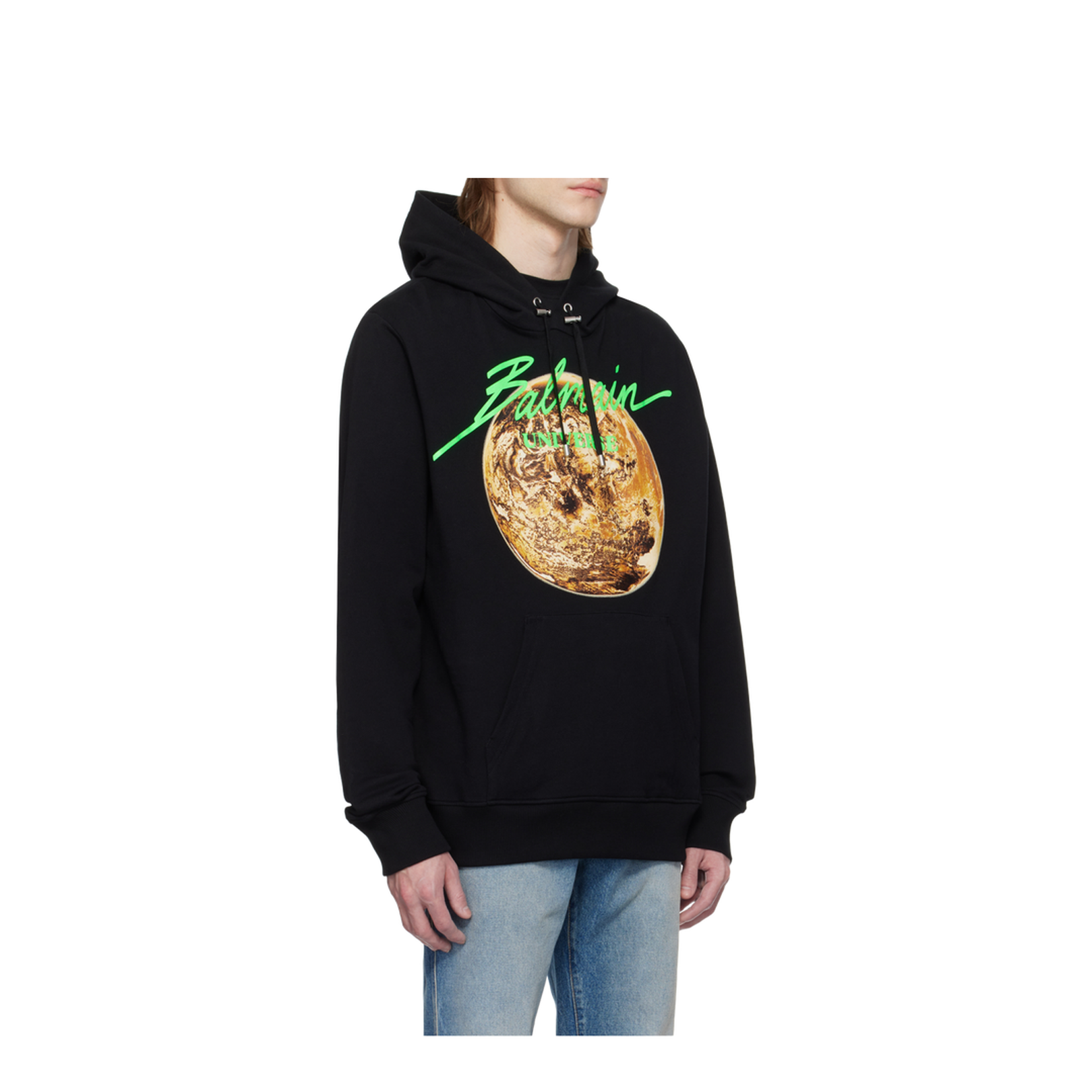 Printed Universe Logo and Planet Hoodie Black