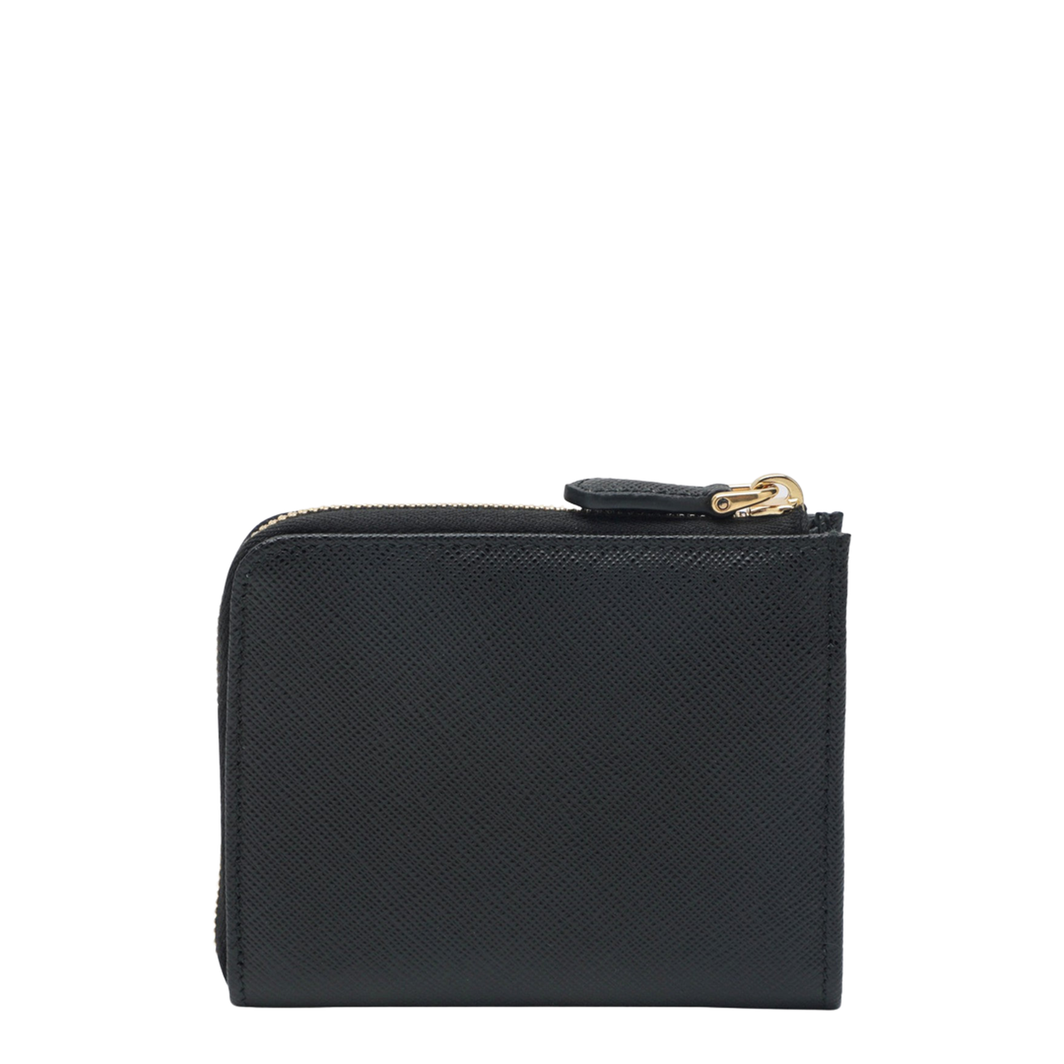 Small Saffiano Leather Zip-Around Wallet - Black