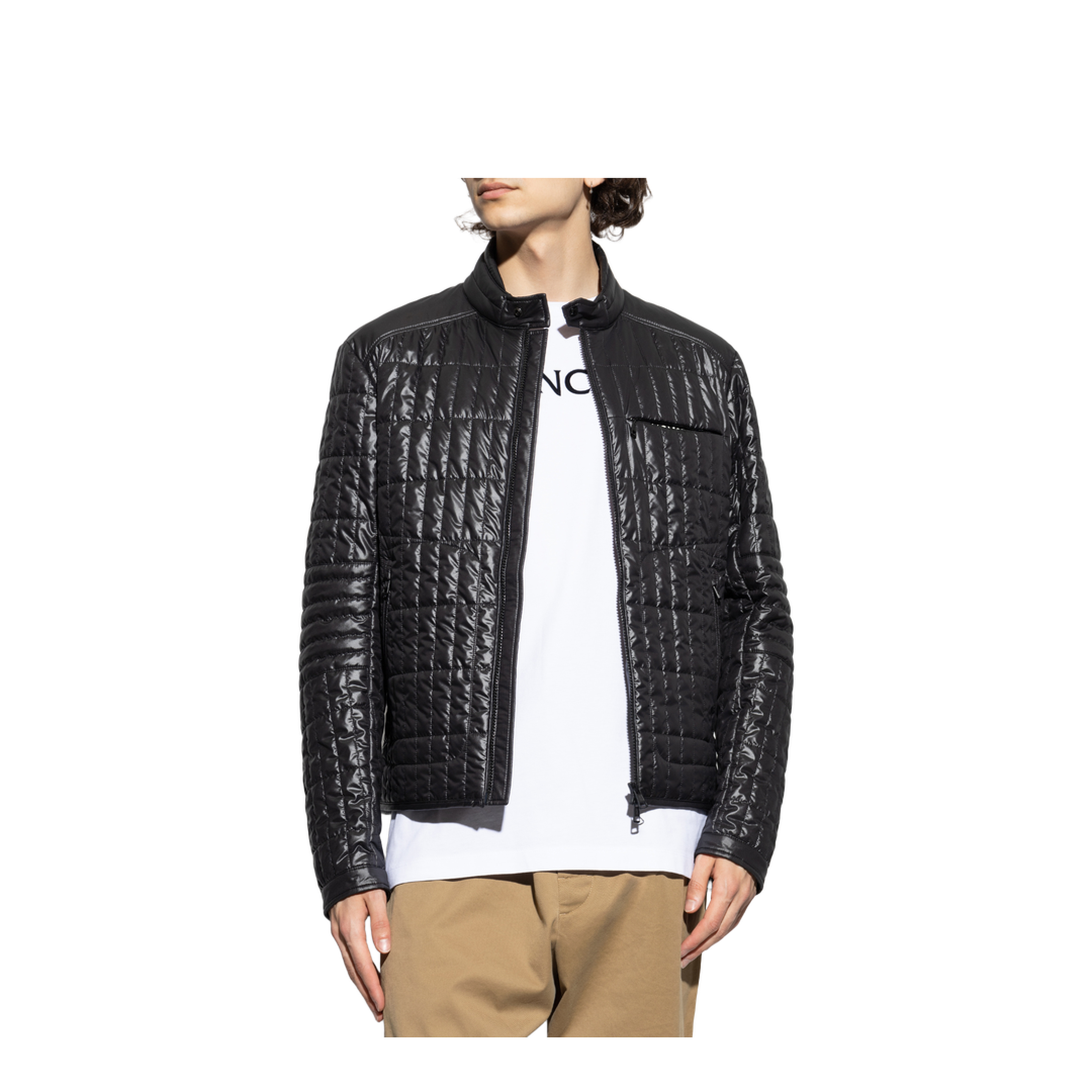 Black Lasne Vertical-Quilted Padded Biker Jacket