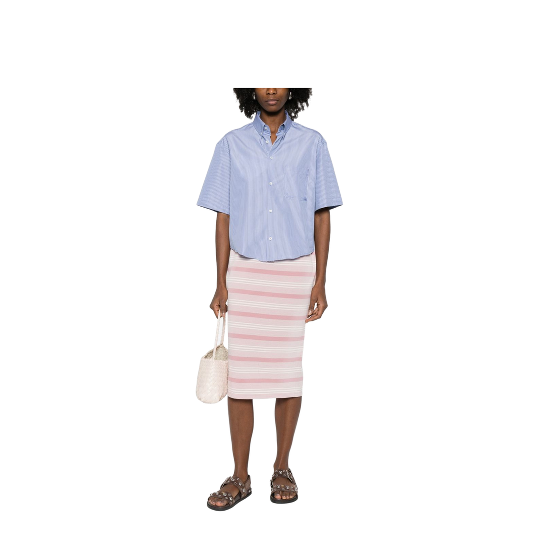 Striped Piqué Midi Skirt