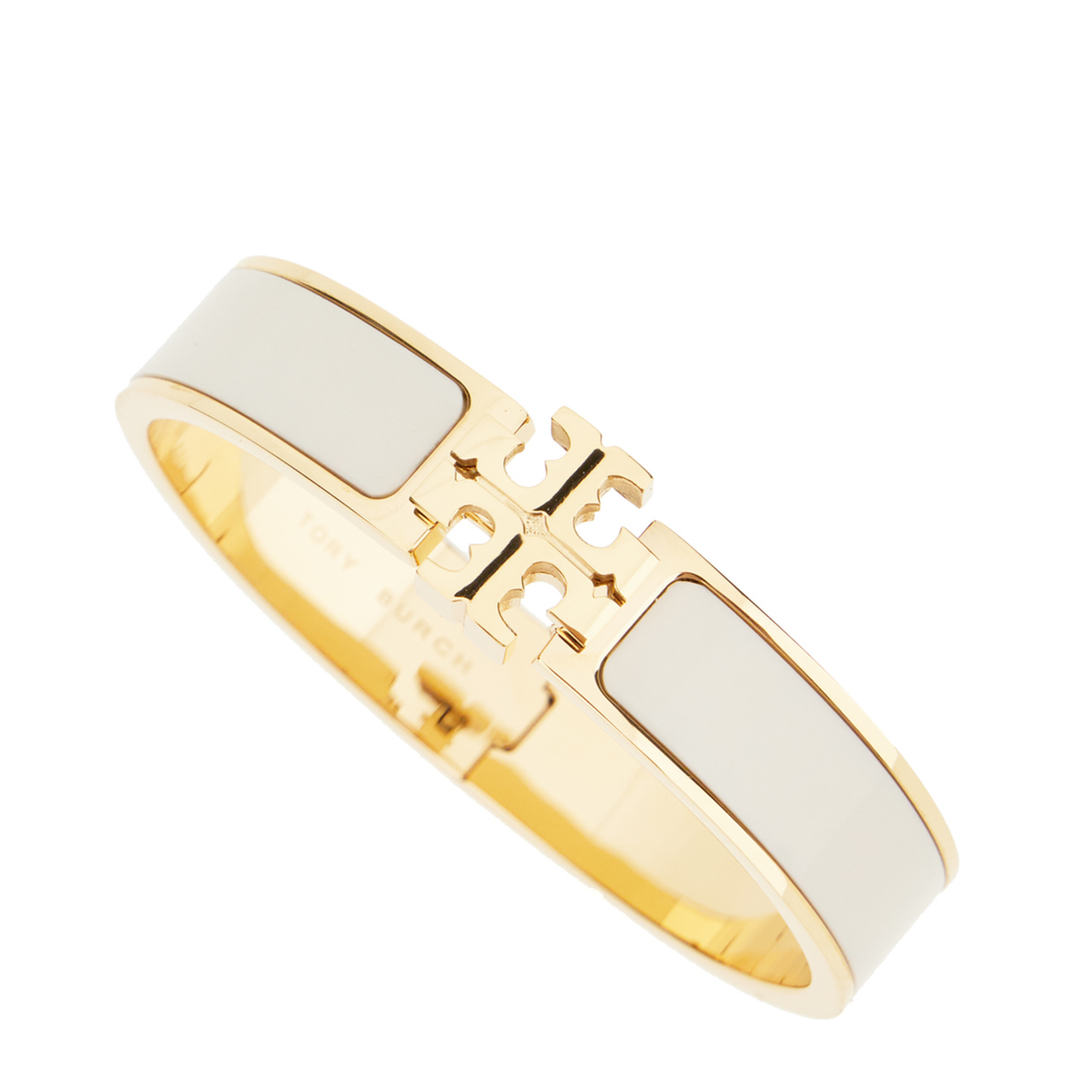 MAYFEYR - Tory Burch - White Bracelet With Logo Plaque Closure In 18K Gold-Plated - 167721700