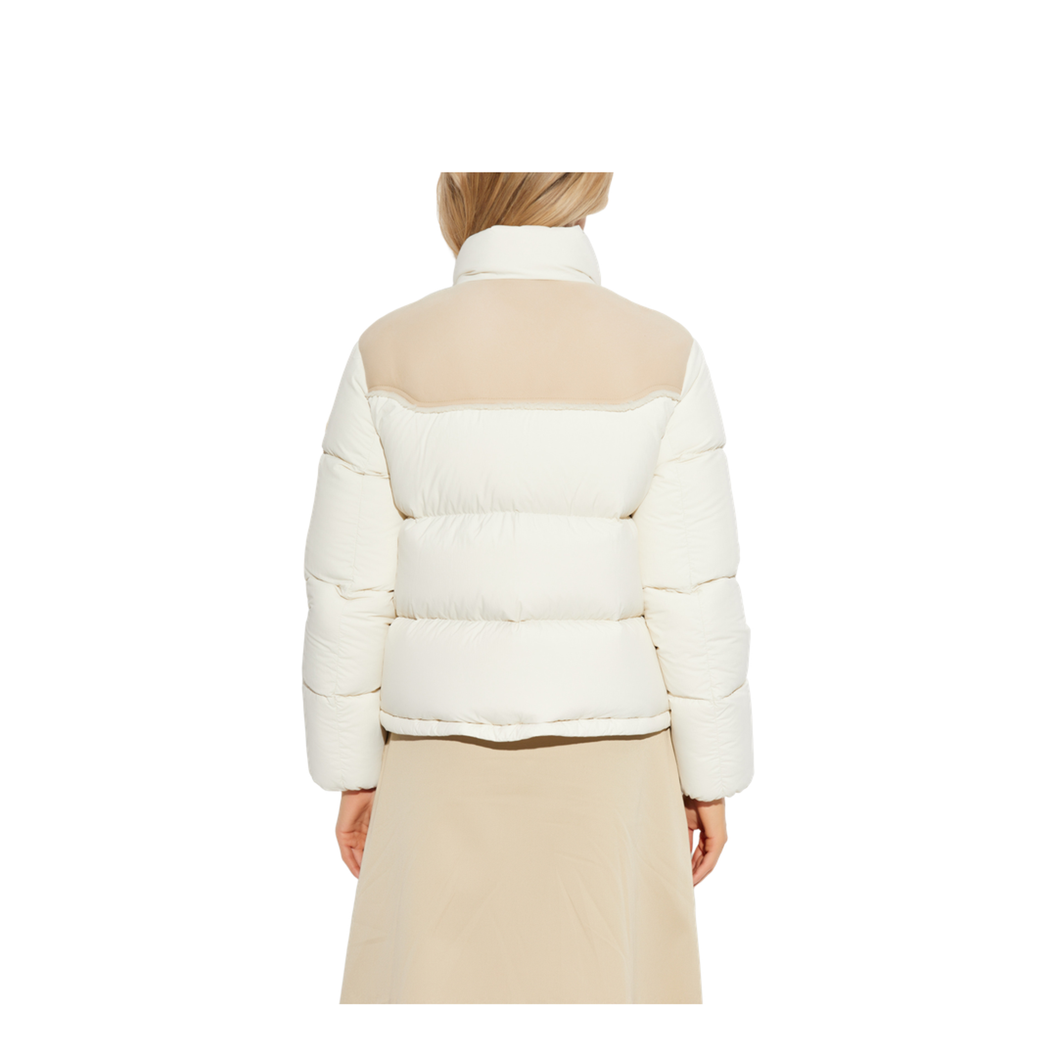 White Angelys Suede-Trimmed Short Down Jacket