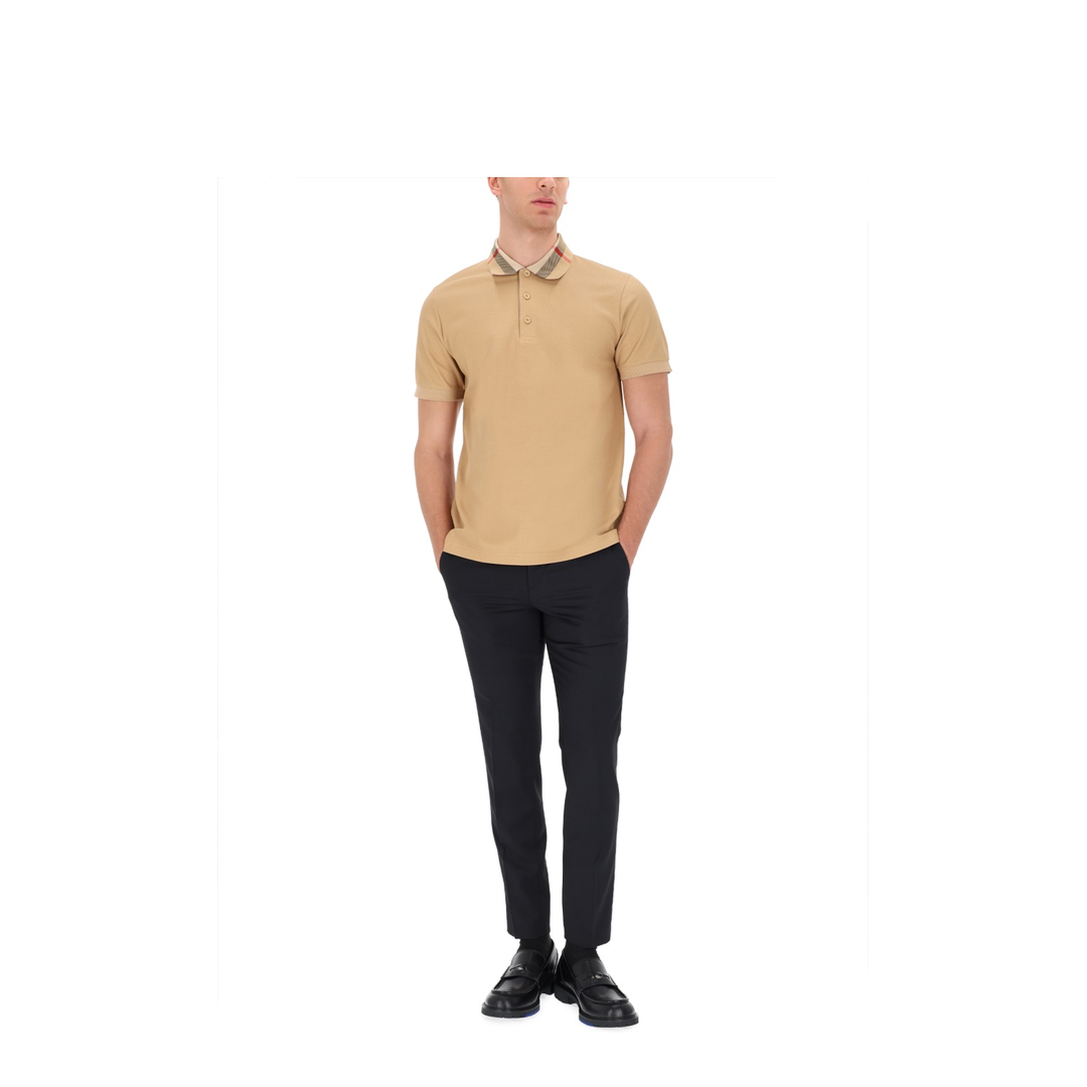 Check Collar Cotton Polo Shirt