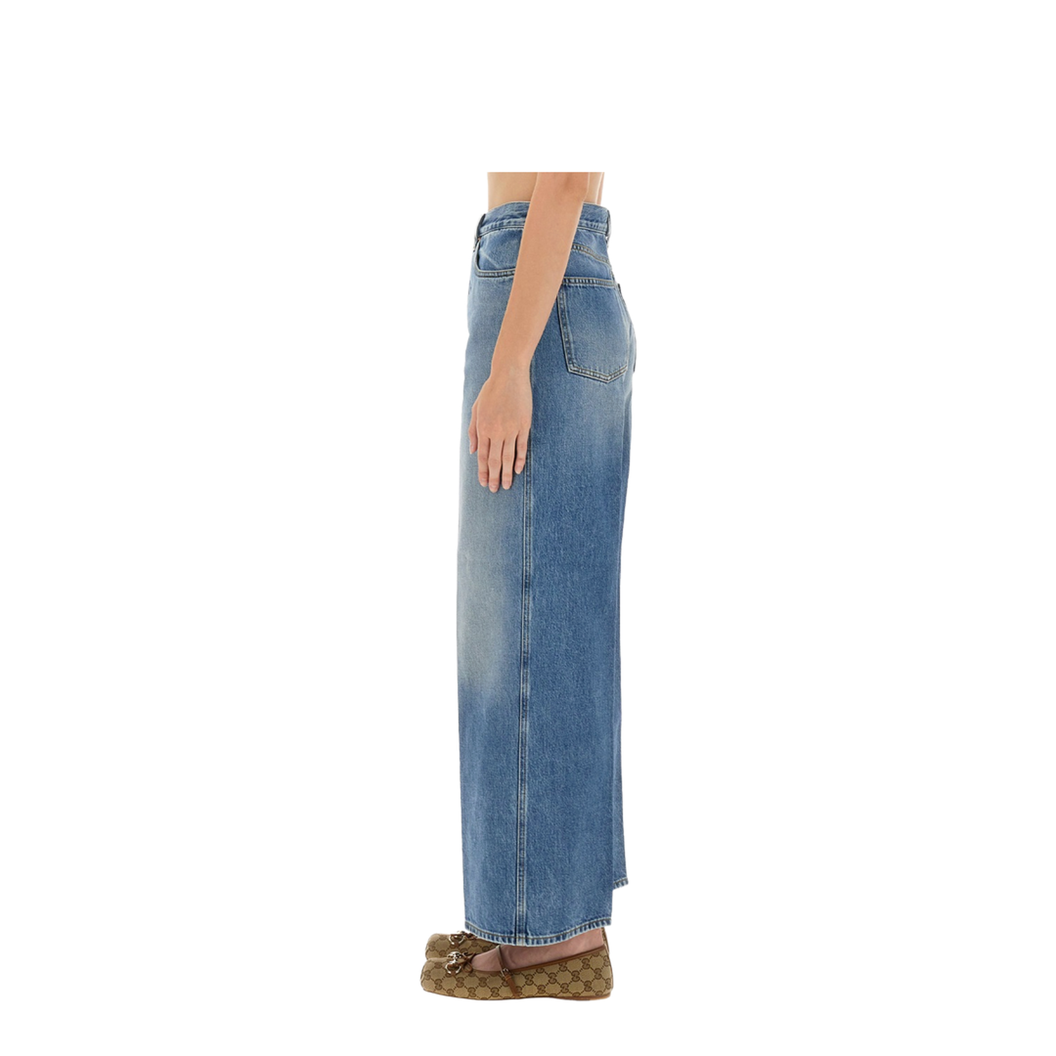 Wide Leg Denim Pants in Light Blue
