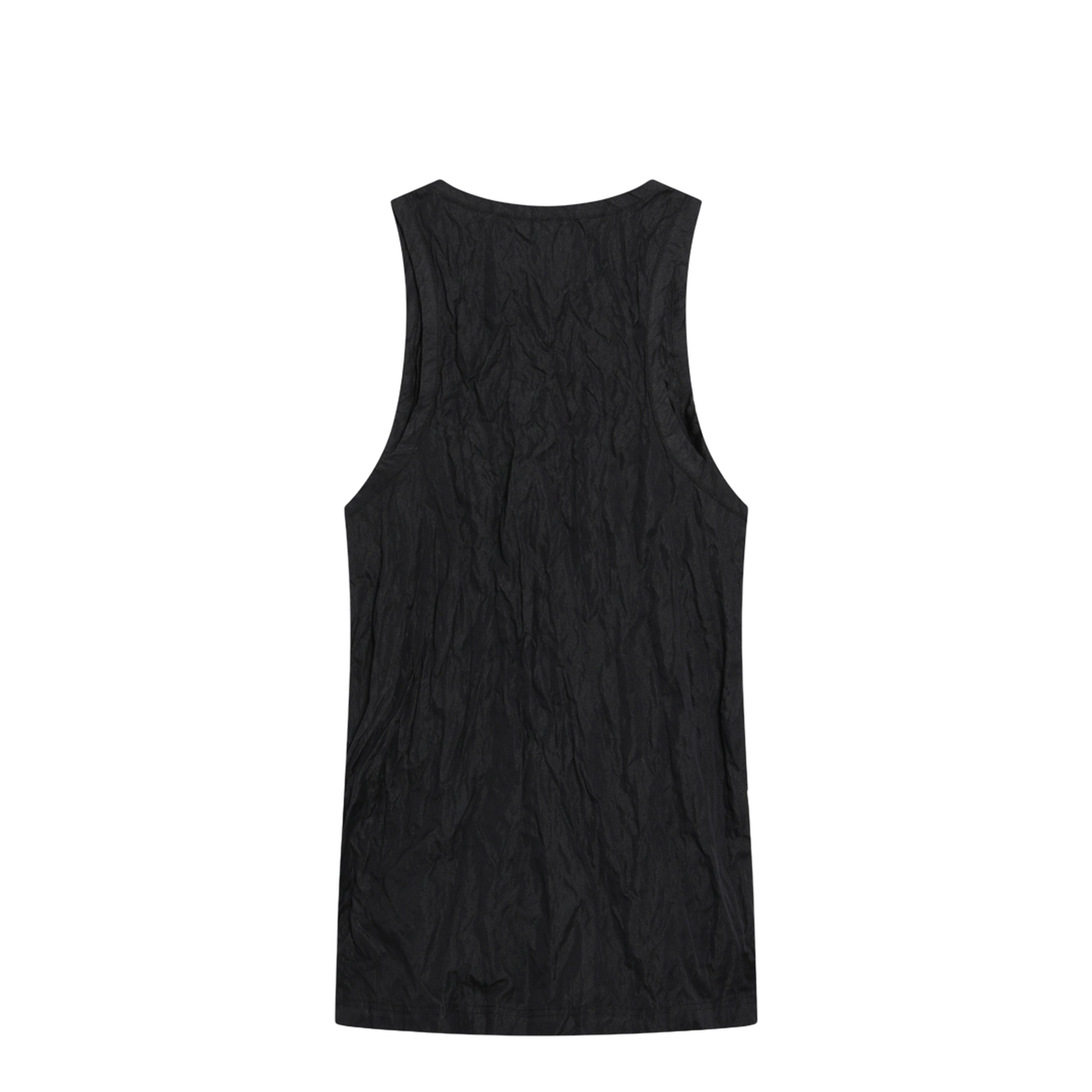 Black Crinkled Cotton Tank Top