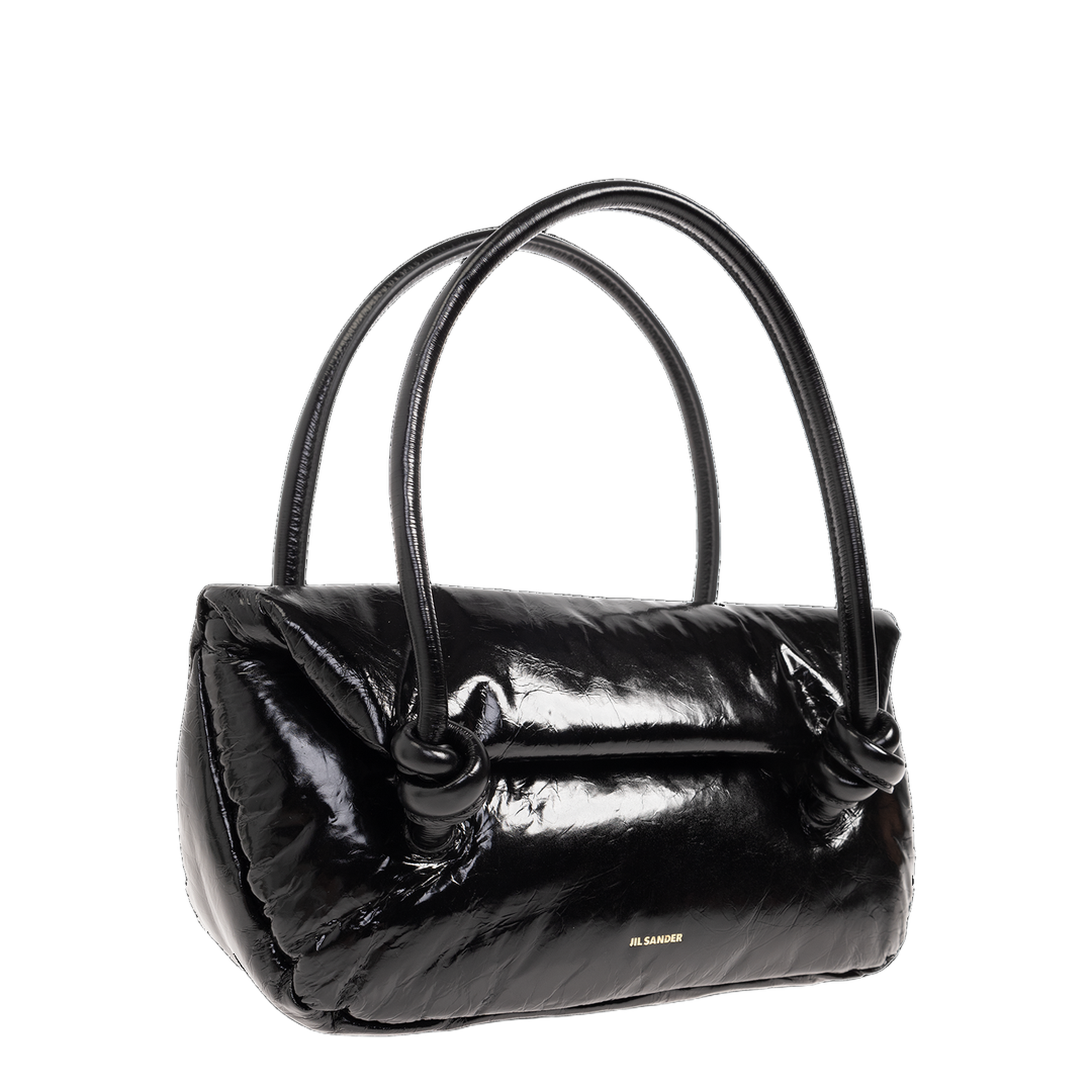Knot Small Black Shoulder Bag With Laminated Logo In Patent Leather
