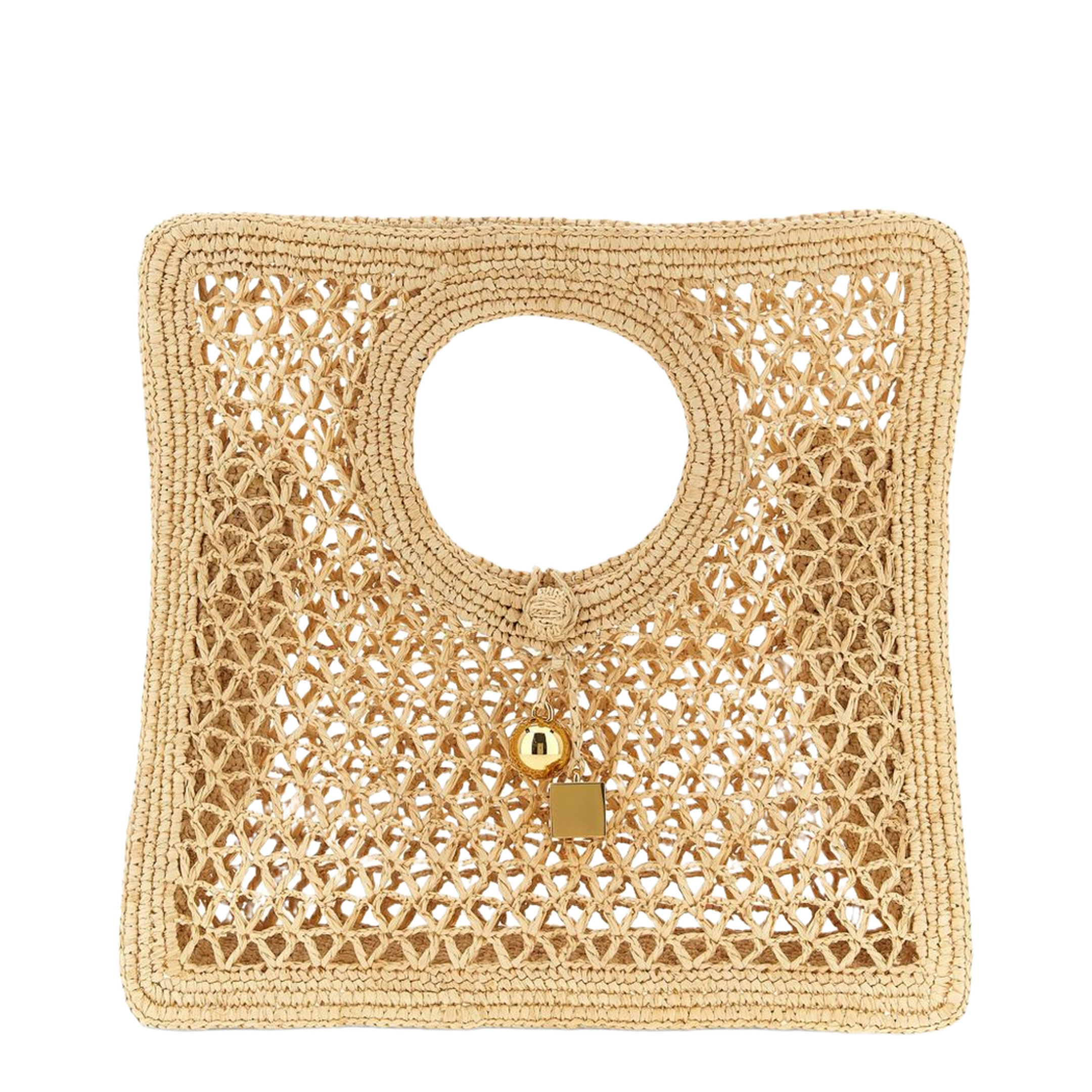 Le Petit Carré Spiaggia Raffia Top-Handle Bag - Natural