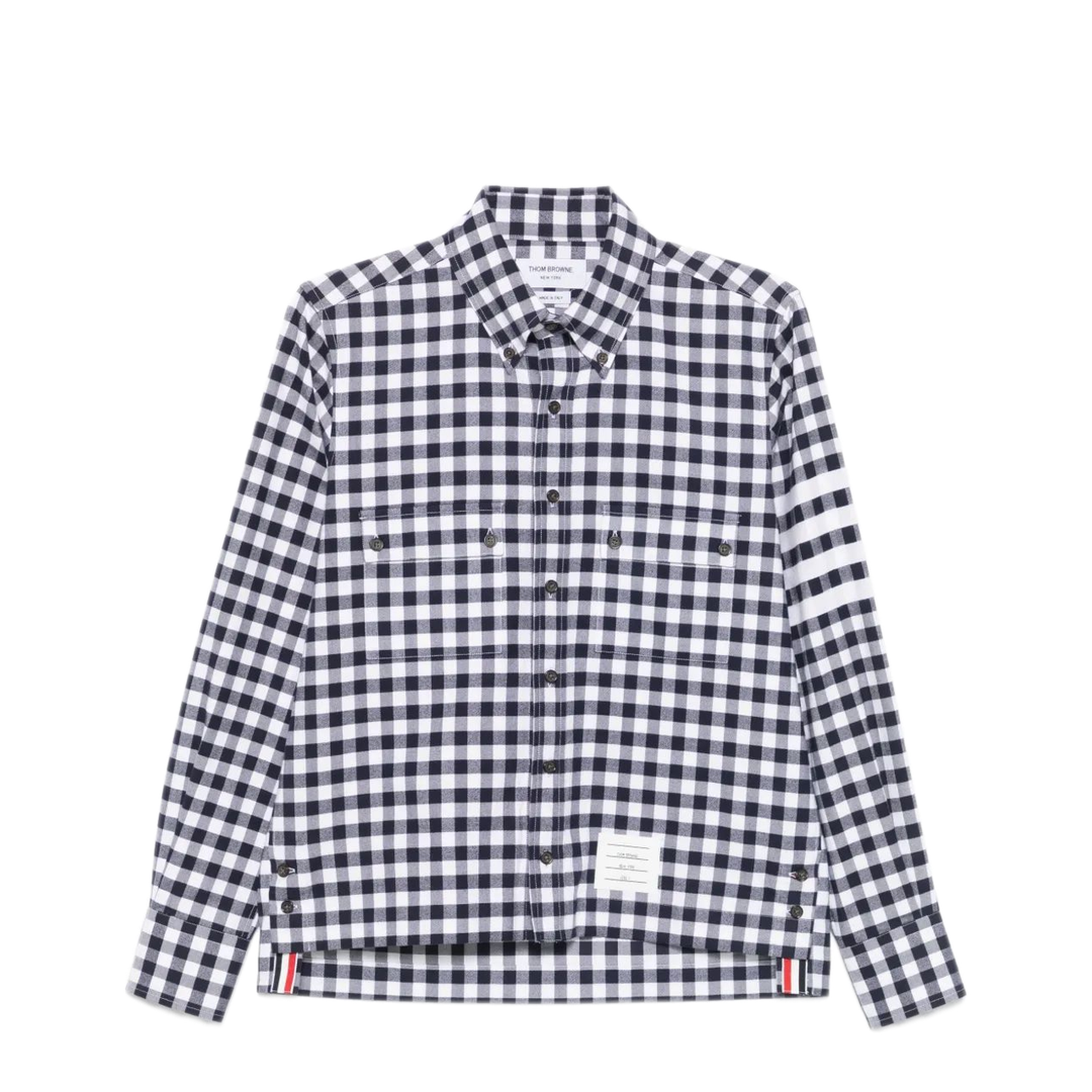 MAYFEYR - Thom Browne - Utility Shirt With Patch Pocket In 4 Bar Gingham Check Flannel - MWL417AF0945415