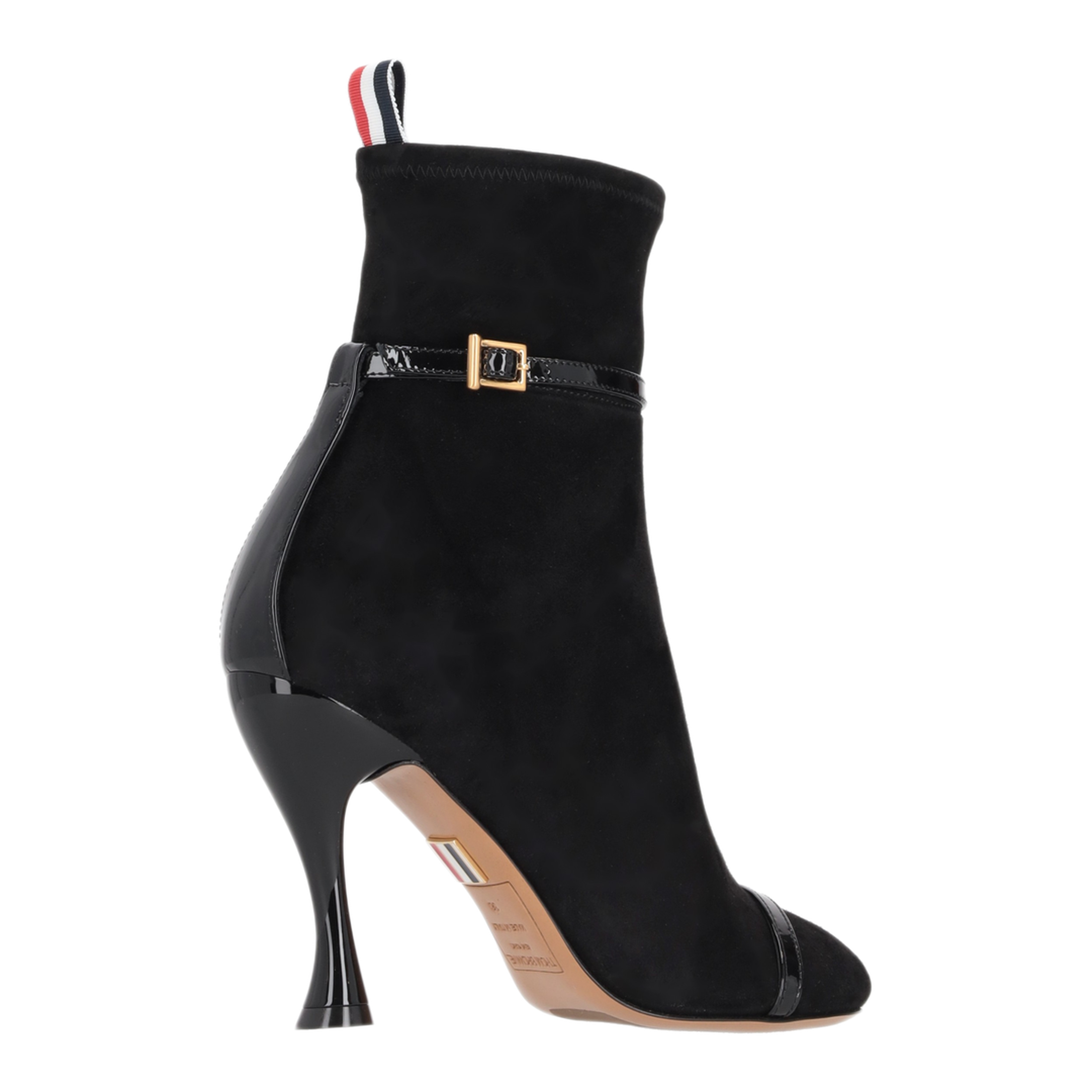 MAYFEYR - Thom Browne - Trompe L'Oeil 4-Bar Sandal Ankle Boot W/ 105Mm Round Curved Heel In Stretch Soft Suede - FFB263AL0178001