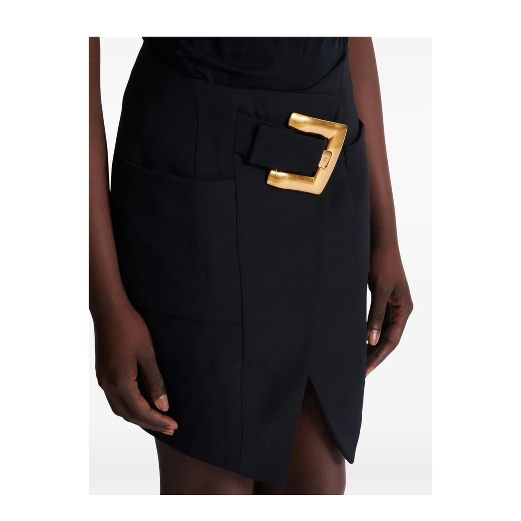 Belted Grain De Poudre Knee Length Skirt
